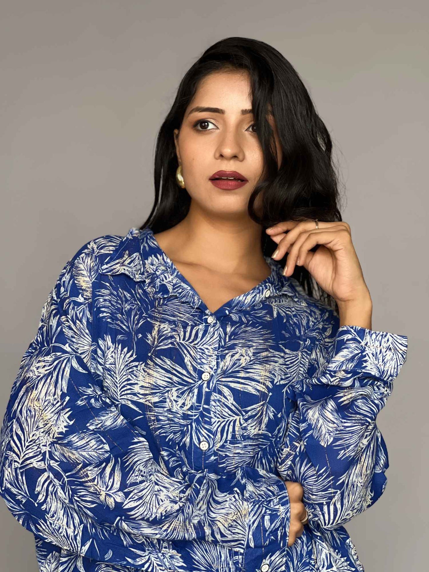 Blue Tropical Print 2 Piece Co-ord Set for Women