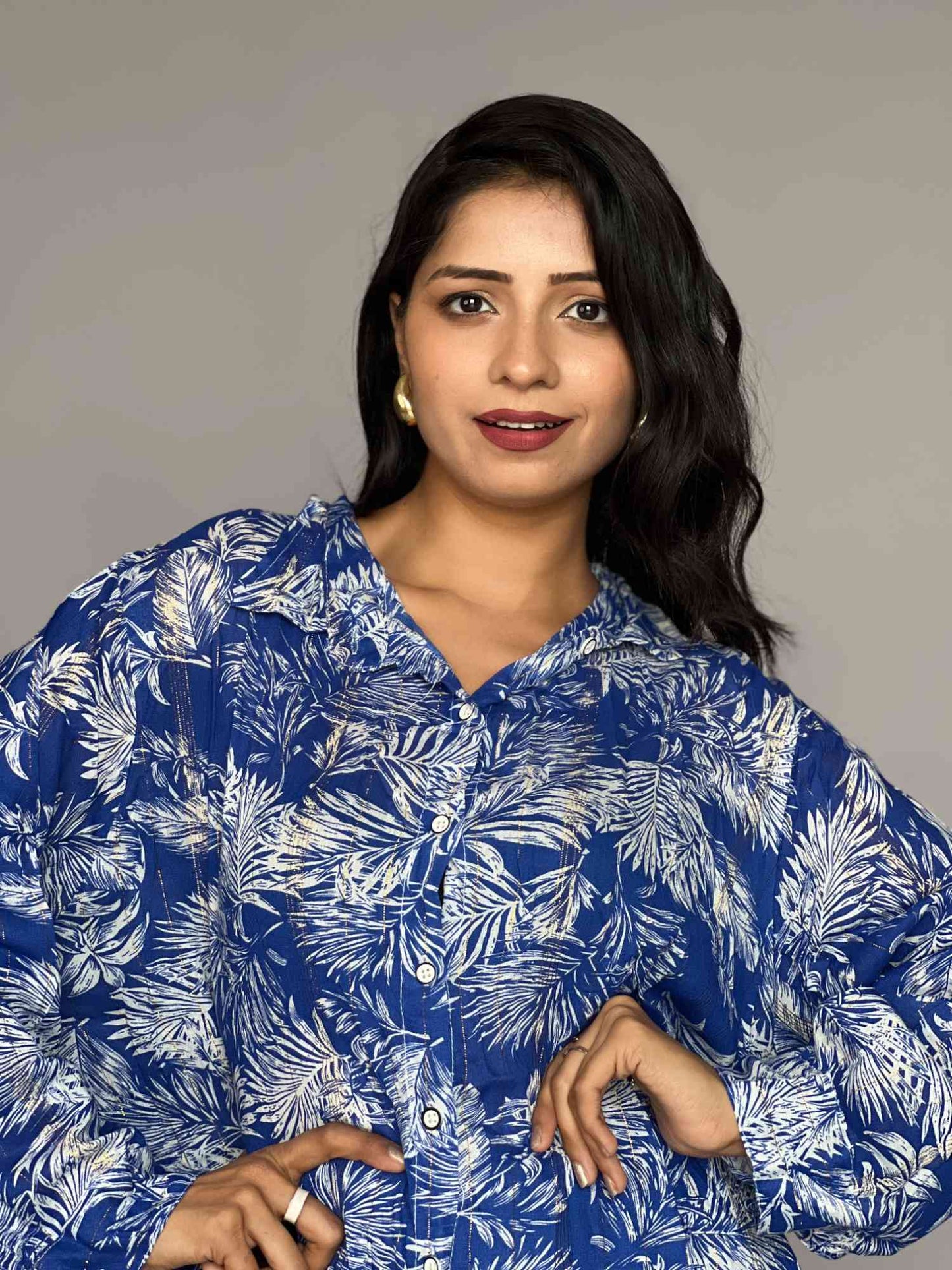 Blue Tropical Print 2 Piece Co-ord Set for Women