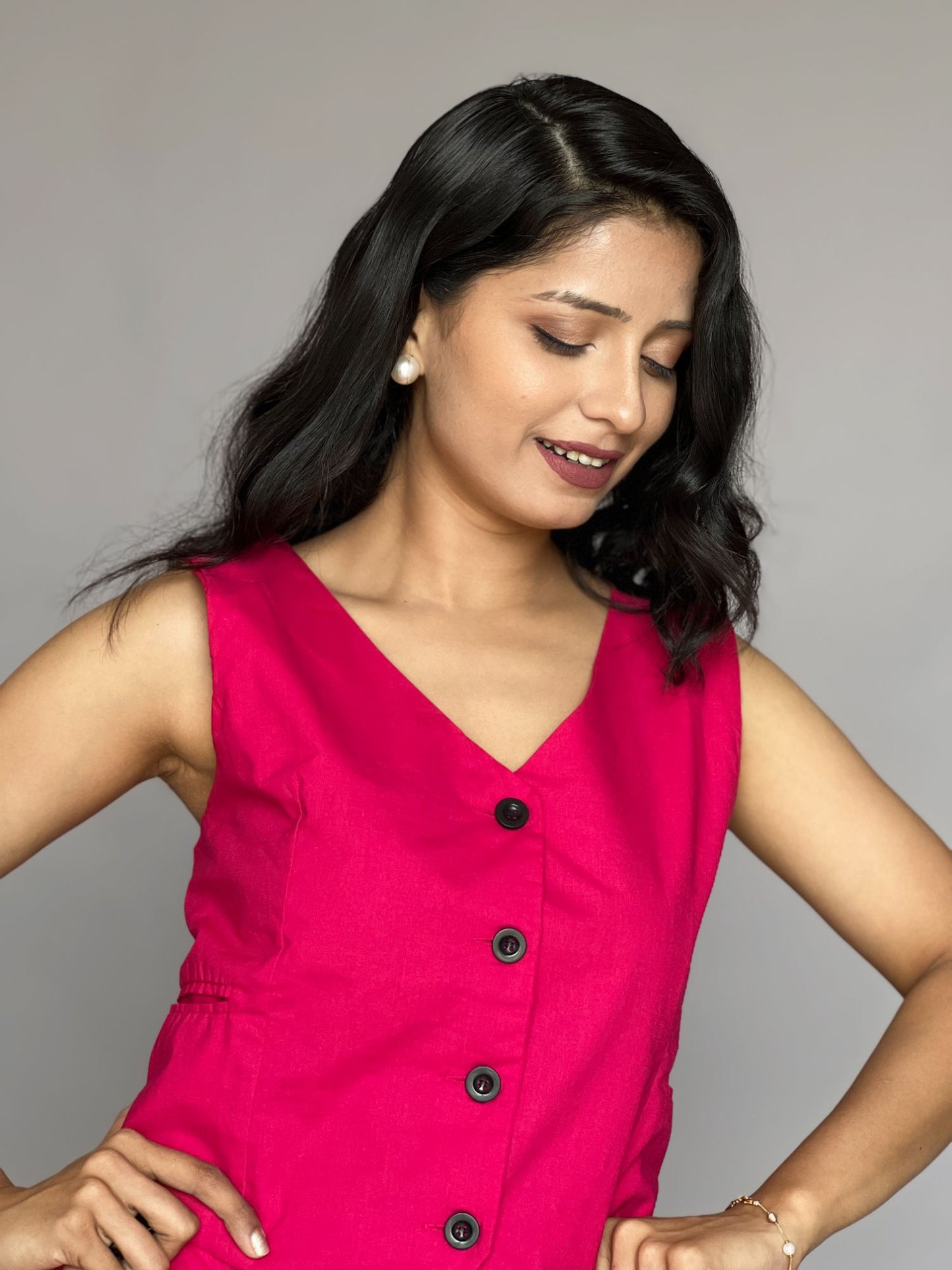 Hot Pink Sleeveless Vest Co-Ord Set - 2 Piece