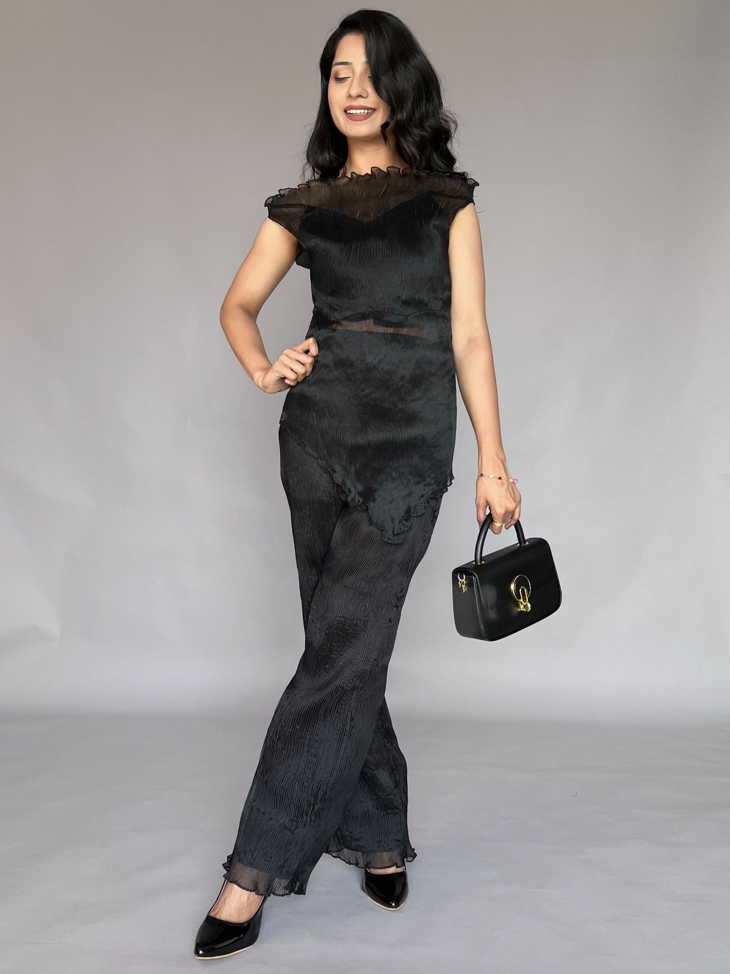 Black Pleated 2 Piece Pants Co-ord Set