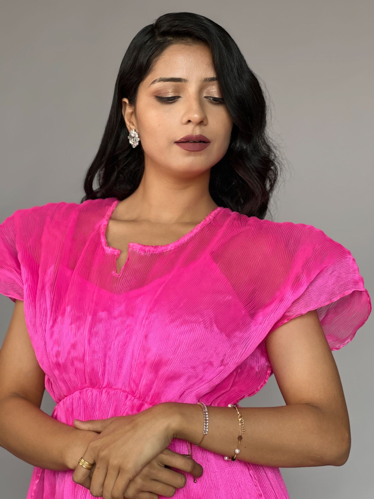 Pink Crinkled Pleated 2 Piece Co-ord Set