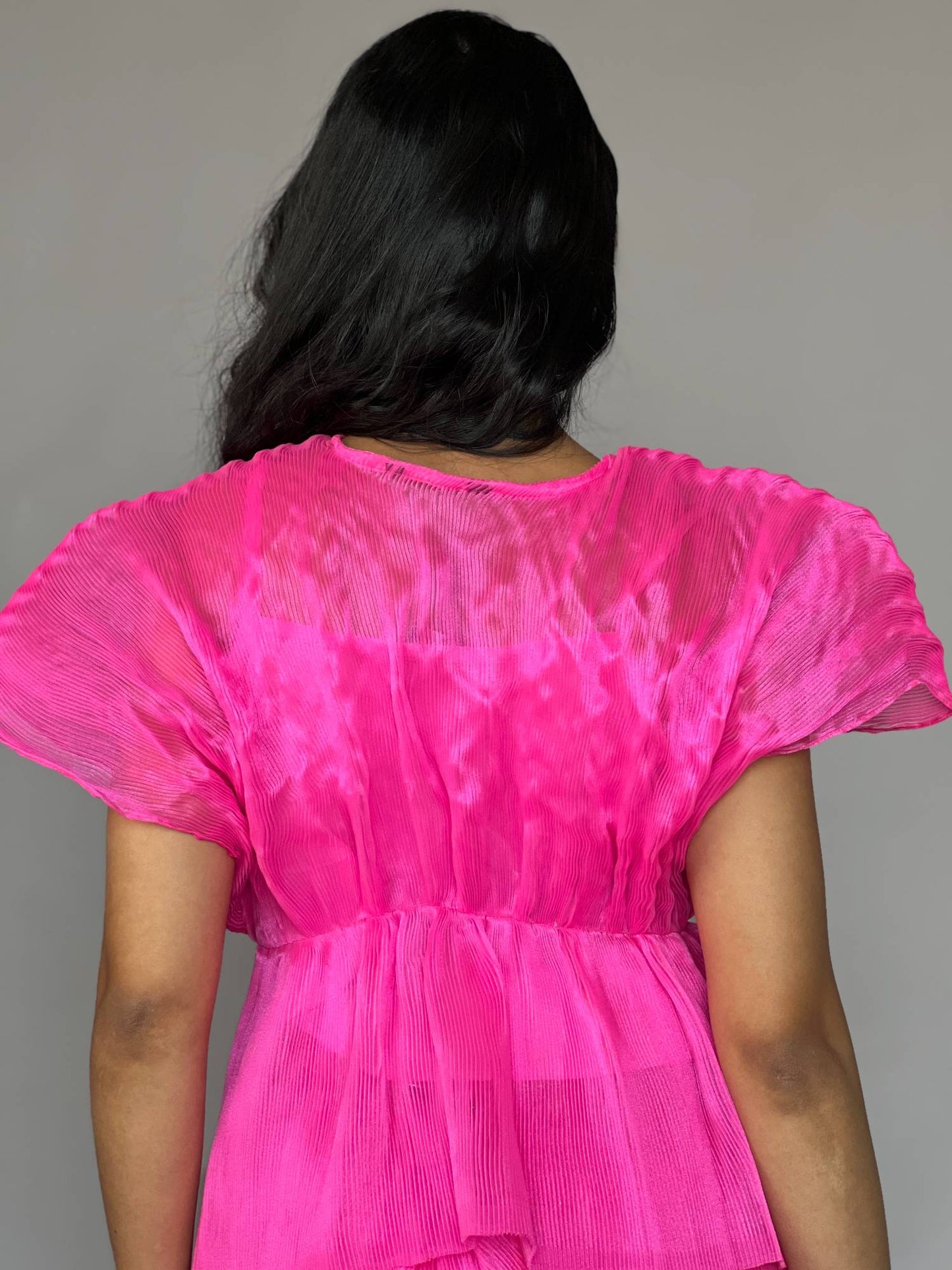 Pink Crinkled Pleated 2 Piece Co-ord Set