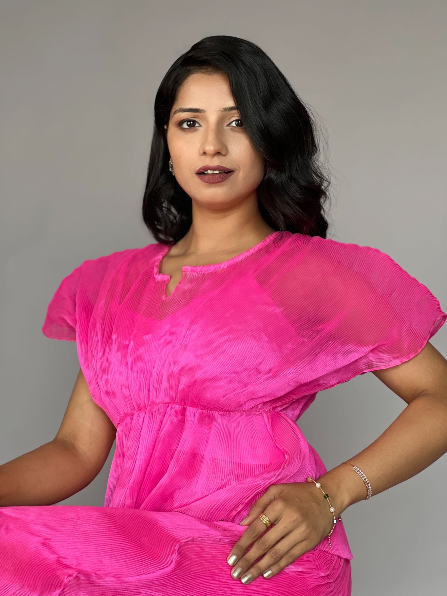 Pink Crinkled Pleated 2 Piece Co-ord Set