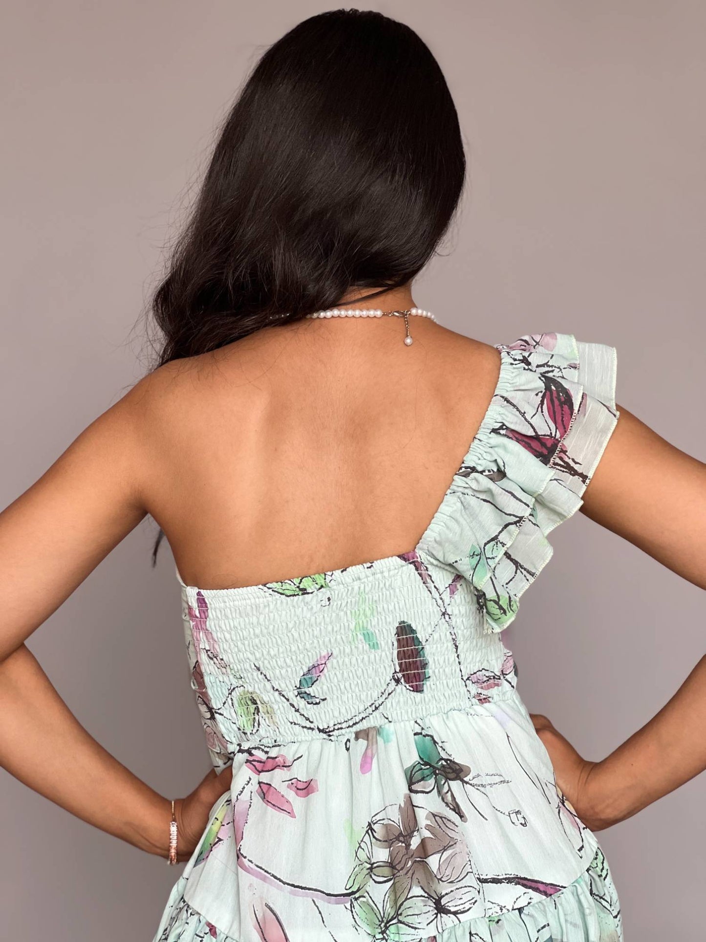 Mint Green One Shoulder Ruffle Dress