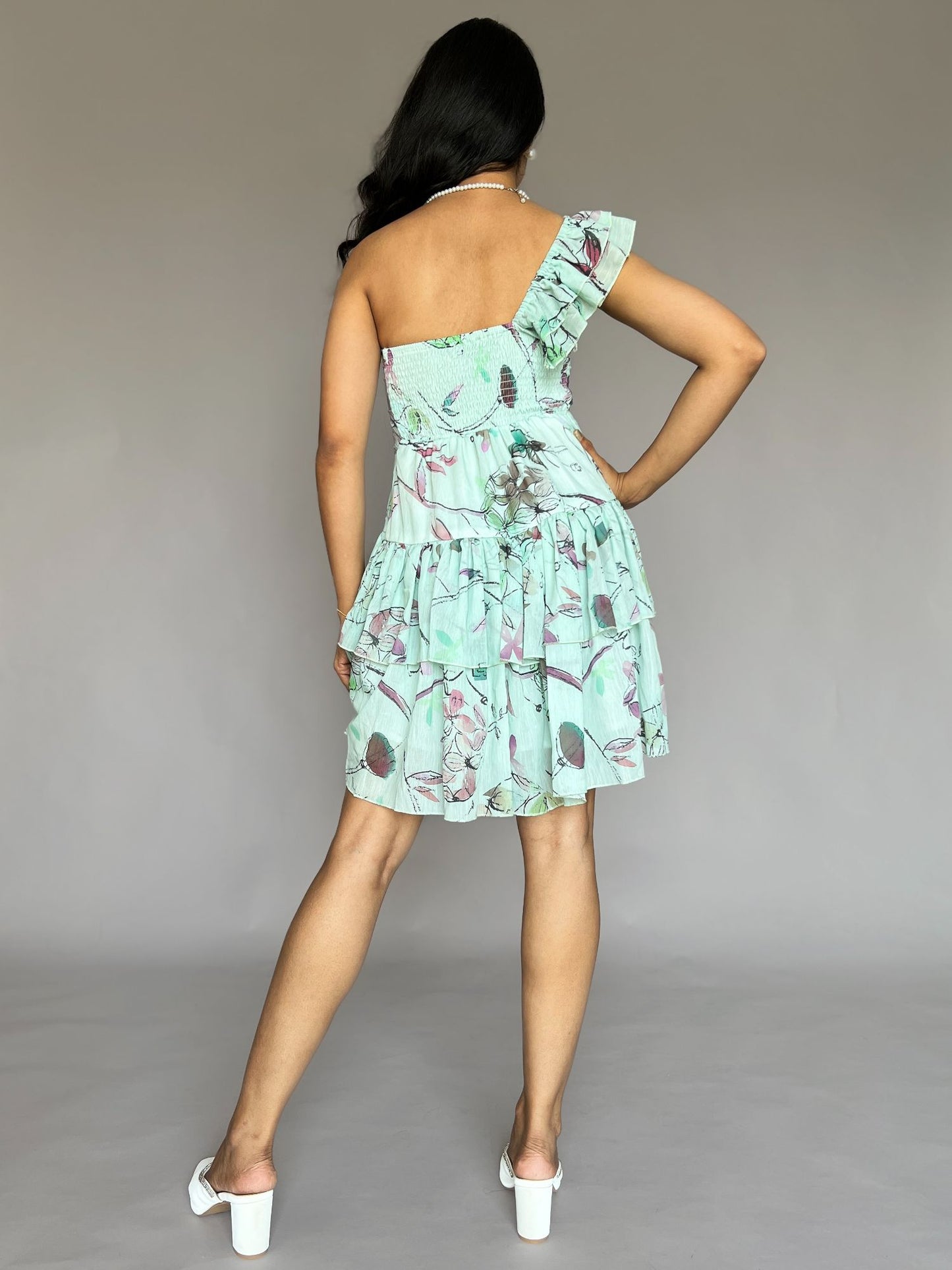 Mint Green One Shoulder Ruffle Dress