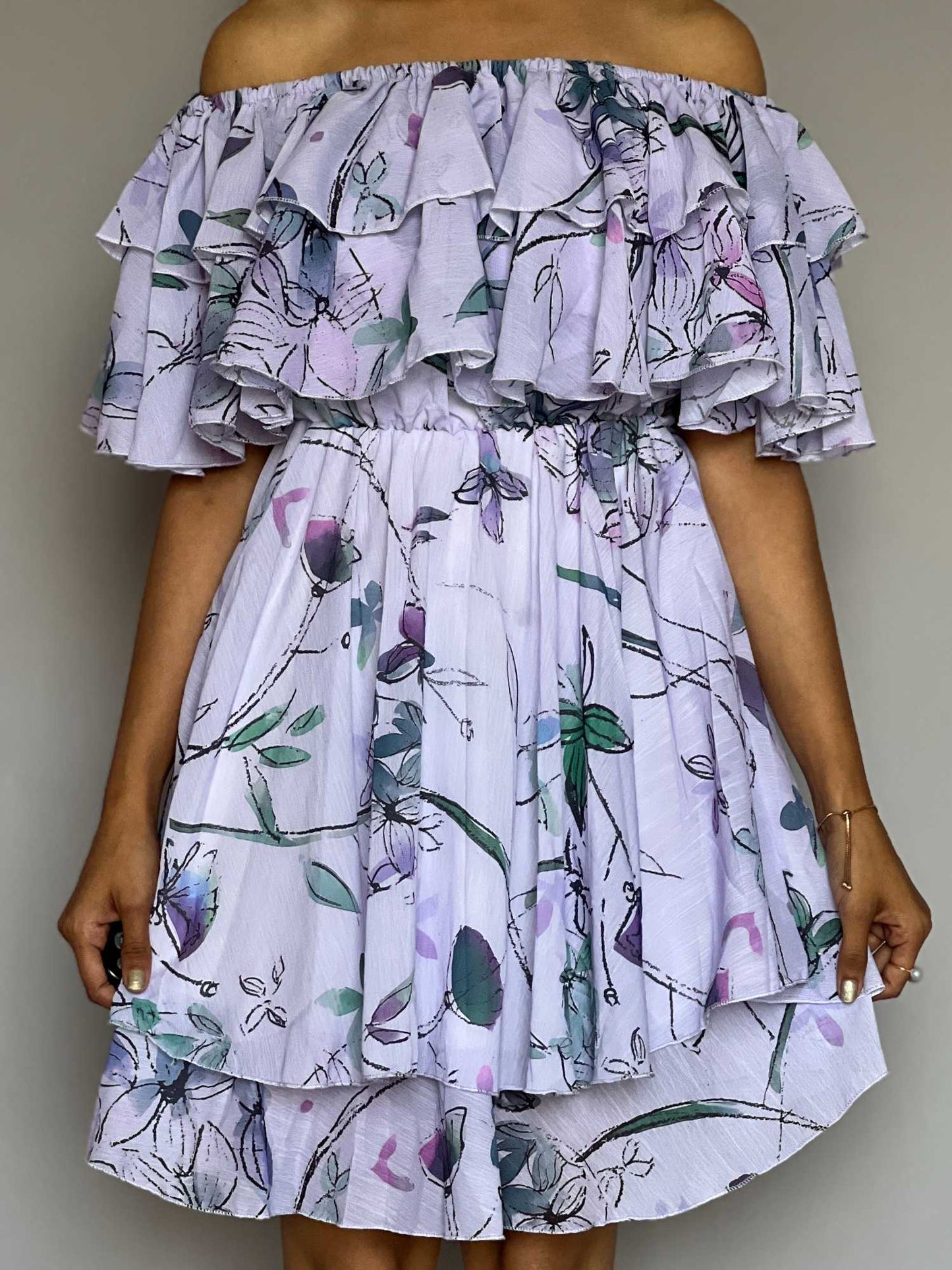 Off-Shoulder Ruffle Floral Mini Dress