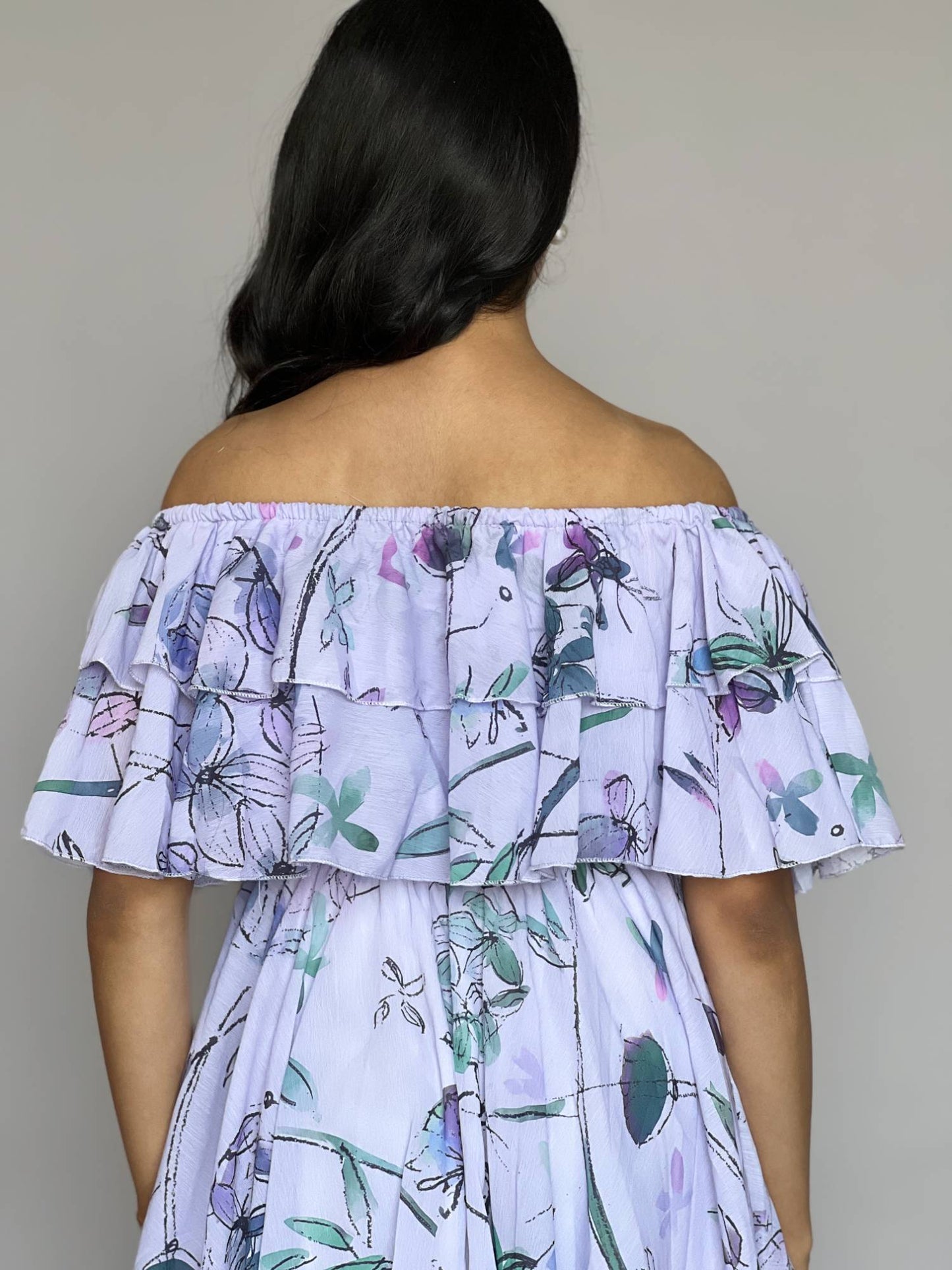 Off-Shoulder Ruffle Floral Mini Dress