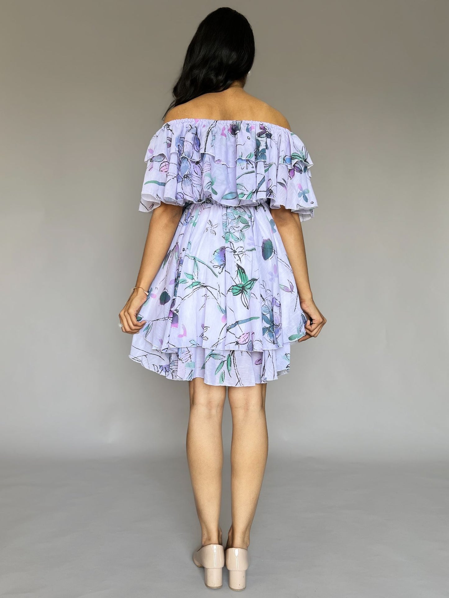 Off-Shoulder Ruffle Floral Mini Dress