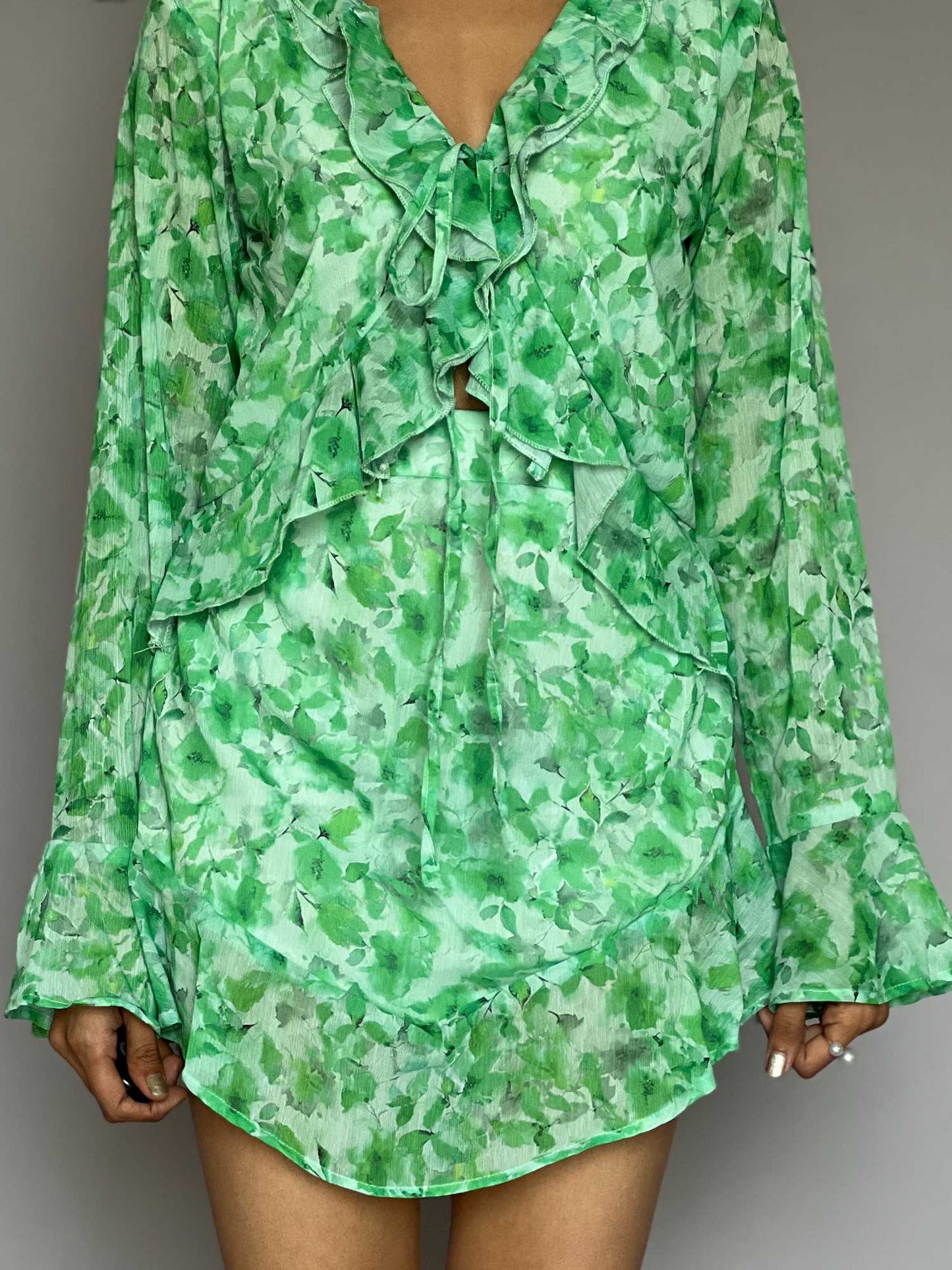Green 2-Piece Co-ord Set , Skirt-Top Set
