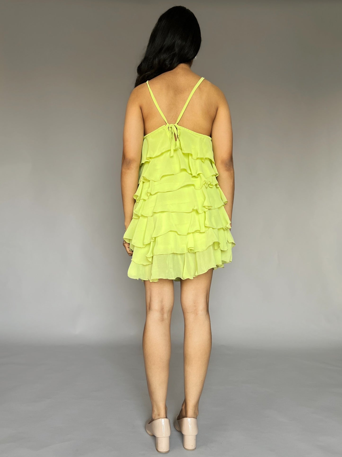 Lime Green Ruffle Layered Mini Dress