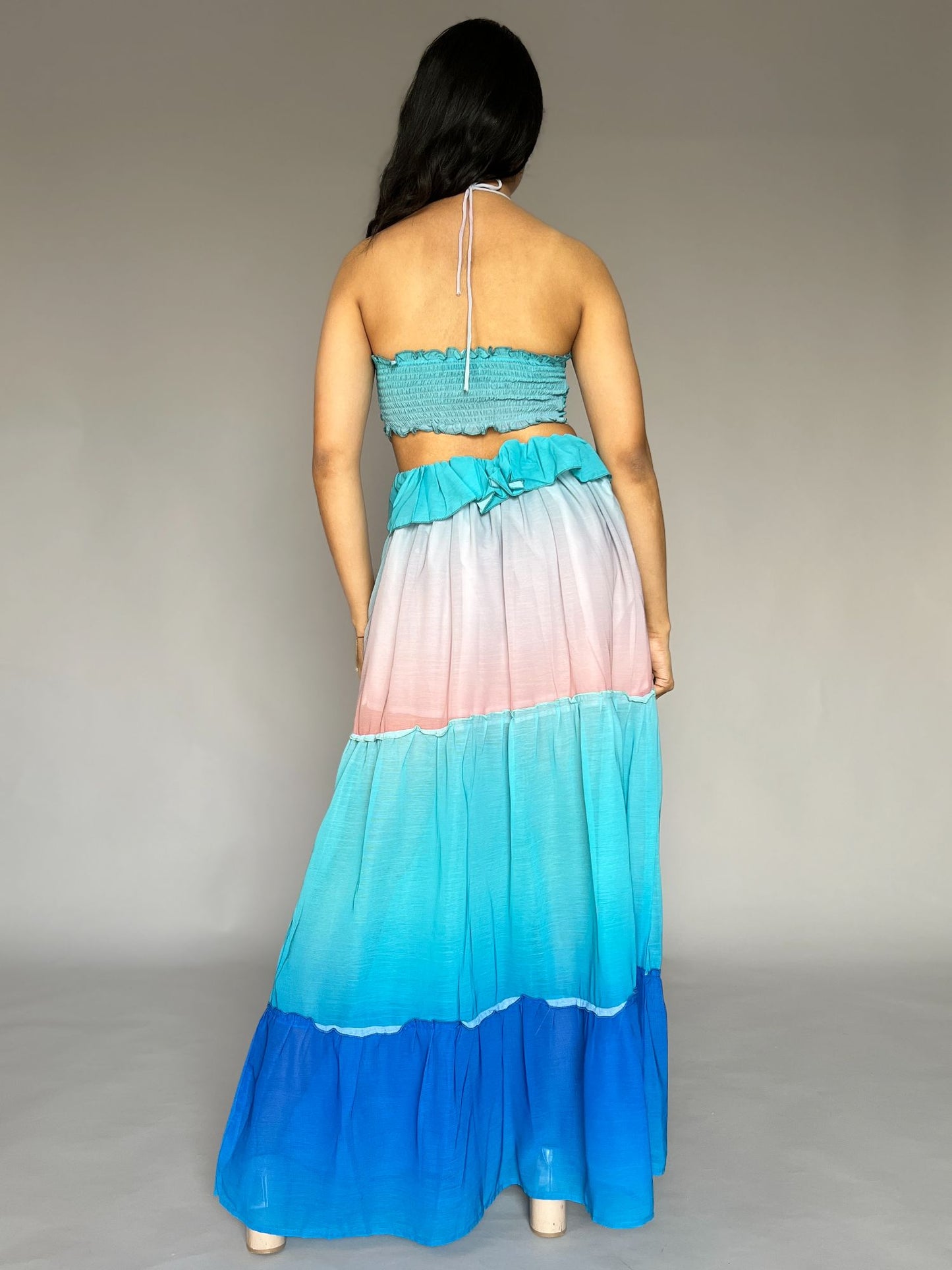 Blue Ombre Halter Neck Maxi Dress