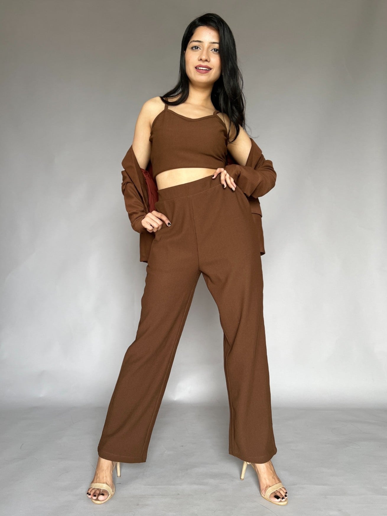 Brown Three-Piece Blazer Co-Ord Set