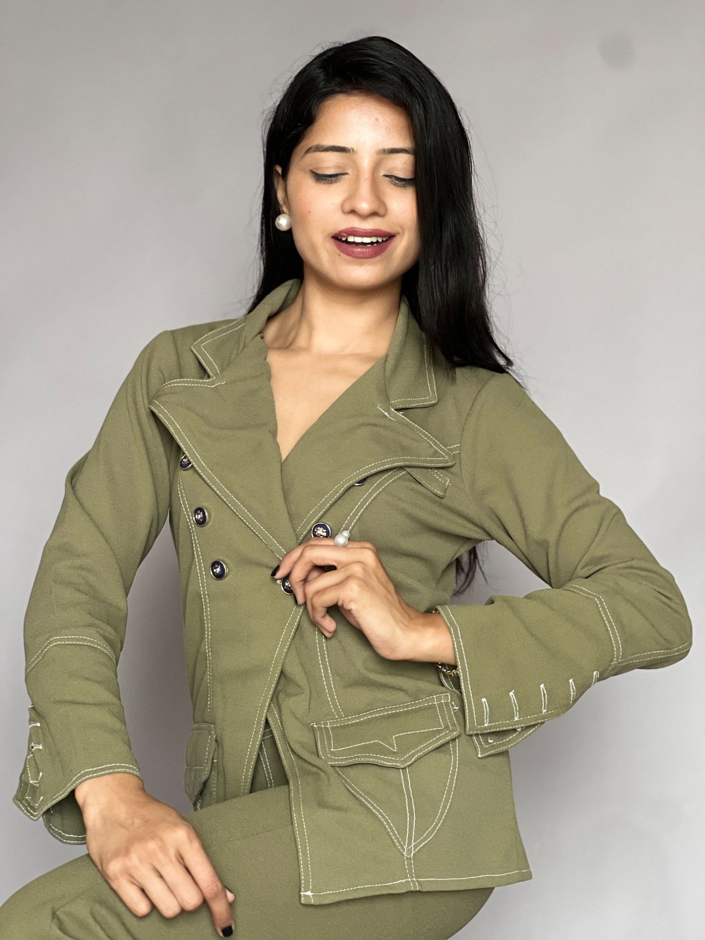 Olive Green Flared Pant Co-Ord Set