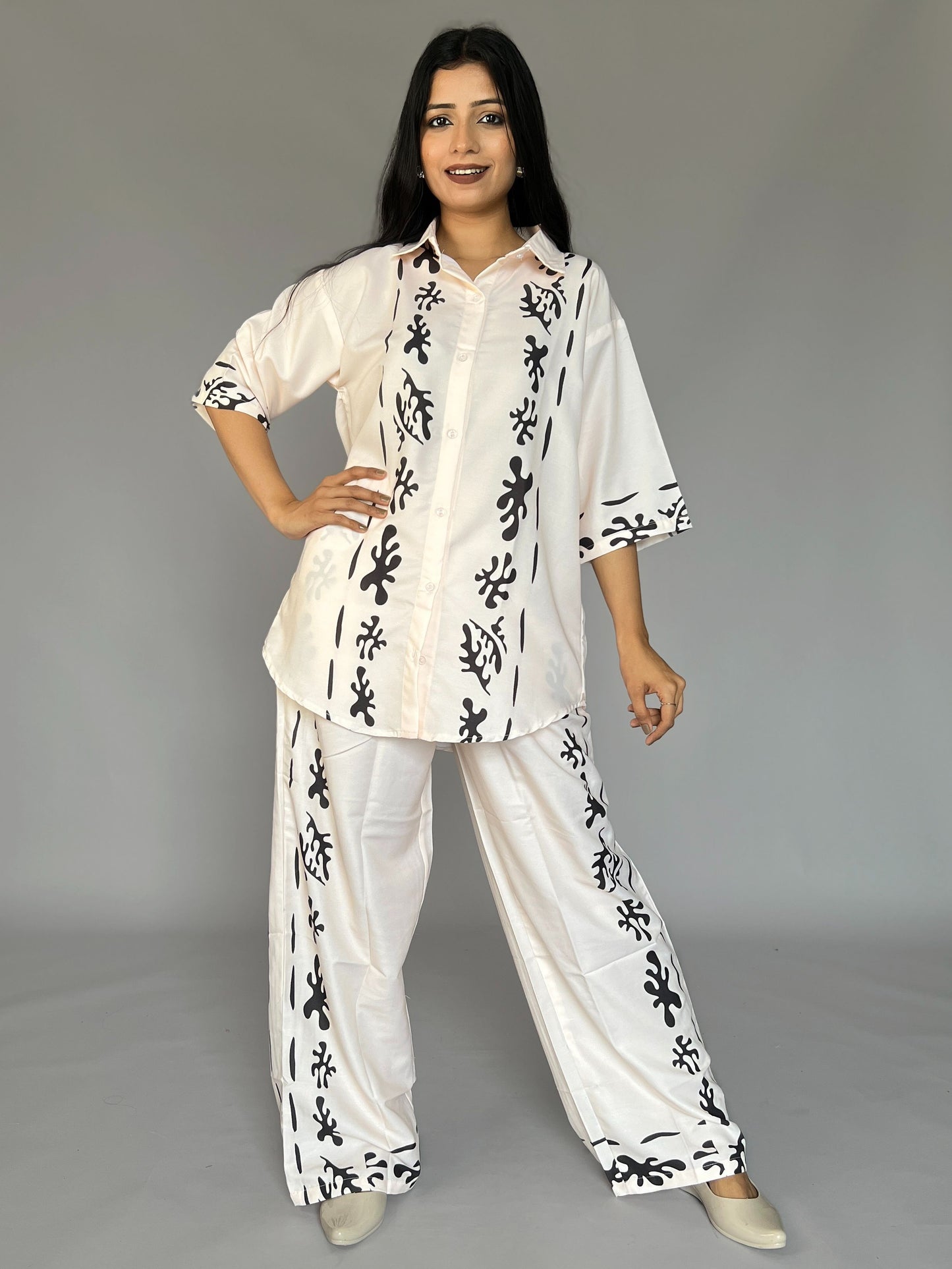 Printed Pants Shirt Coord Set