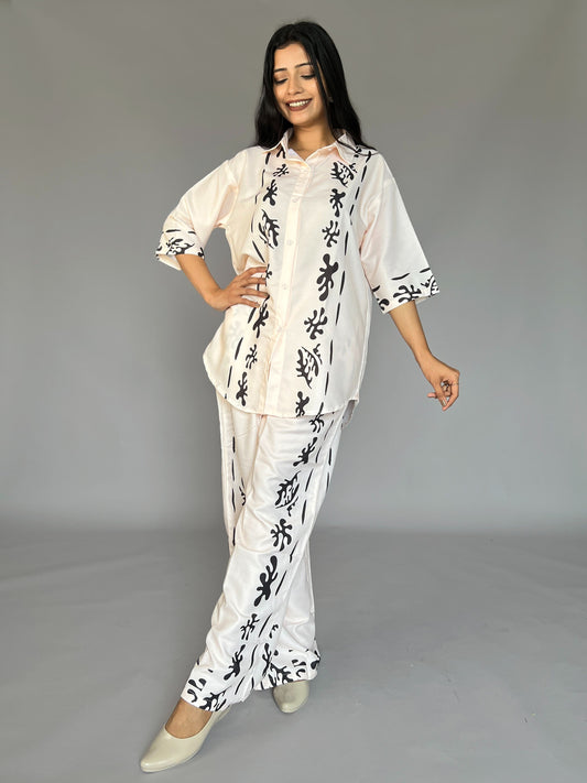 Printed Pants Shirt Coord Set