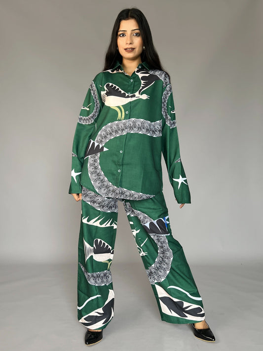 Abstract Print Green Coord Set