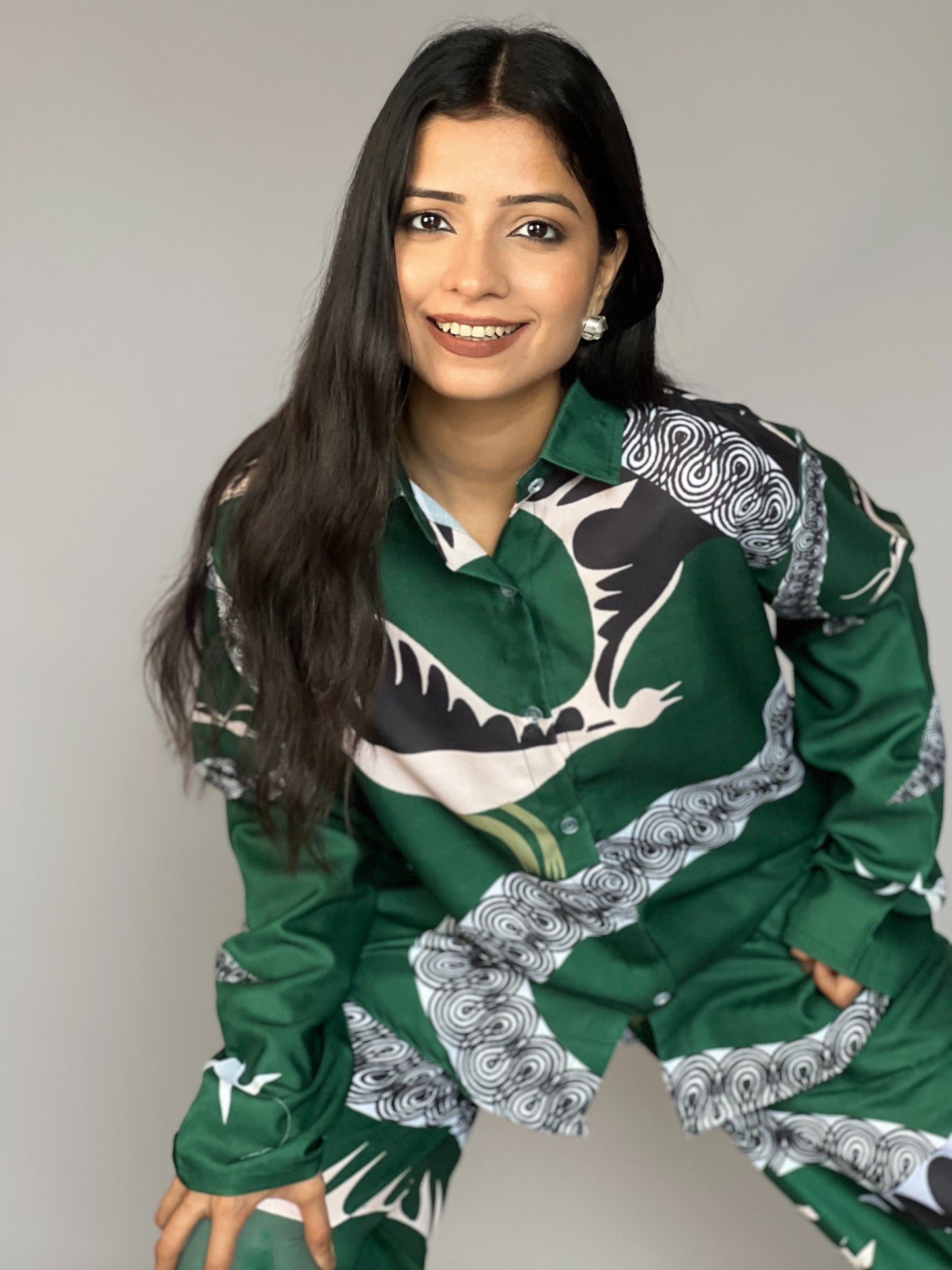Abstract Print Green Coord Set