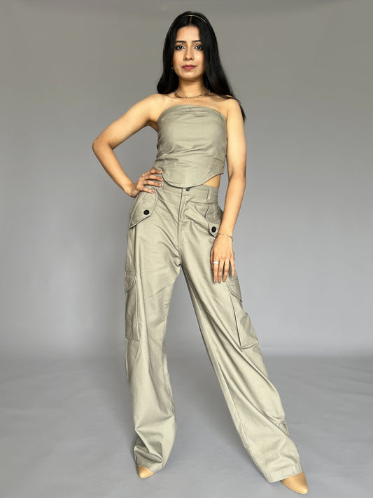 Cargo Pants-Top 2 Piece Pants Coord Set