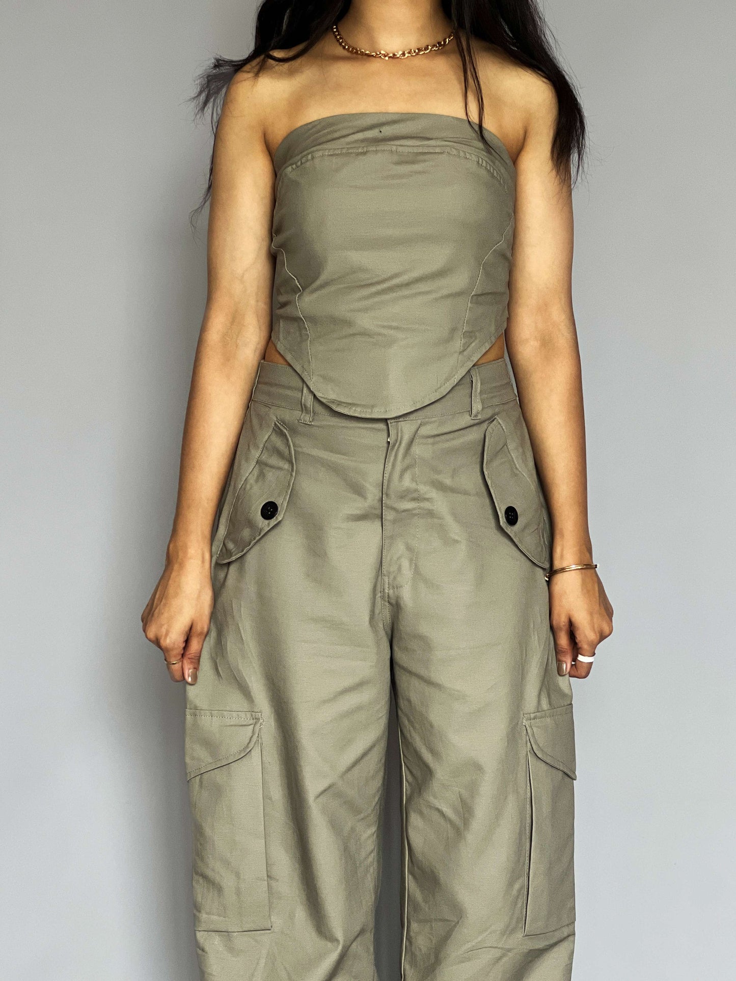 Cargo Pants-Top 2 Piece Pants Coord Set