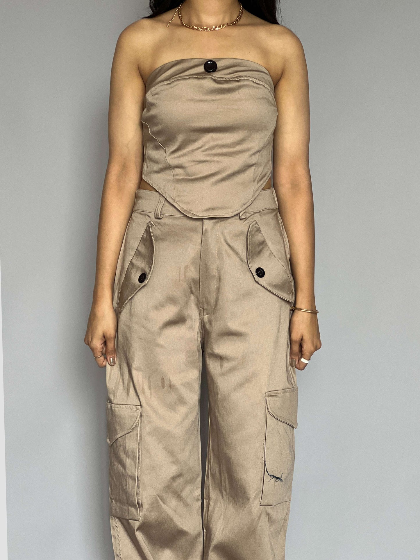 Cargo Pants-Top 2 Piece Pants Coord Set