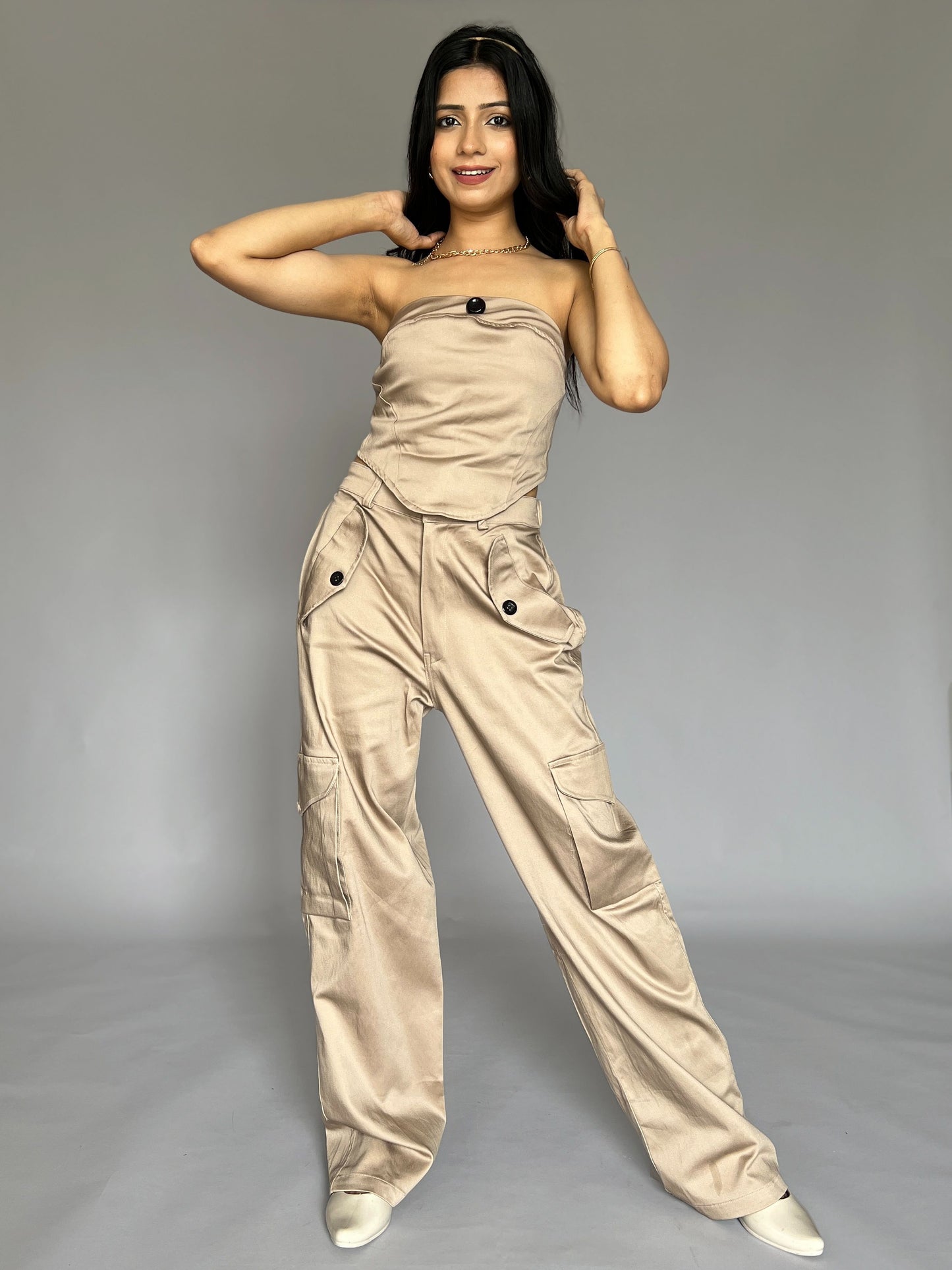 Cargo Pants-Top 2 Piece Pants Coord Set