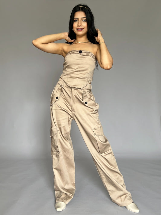 Cargo Pants-Top 2 Piece Pants Coord Set