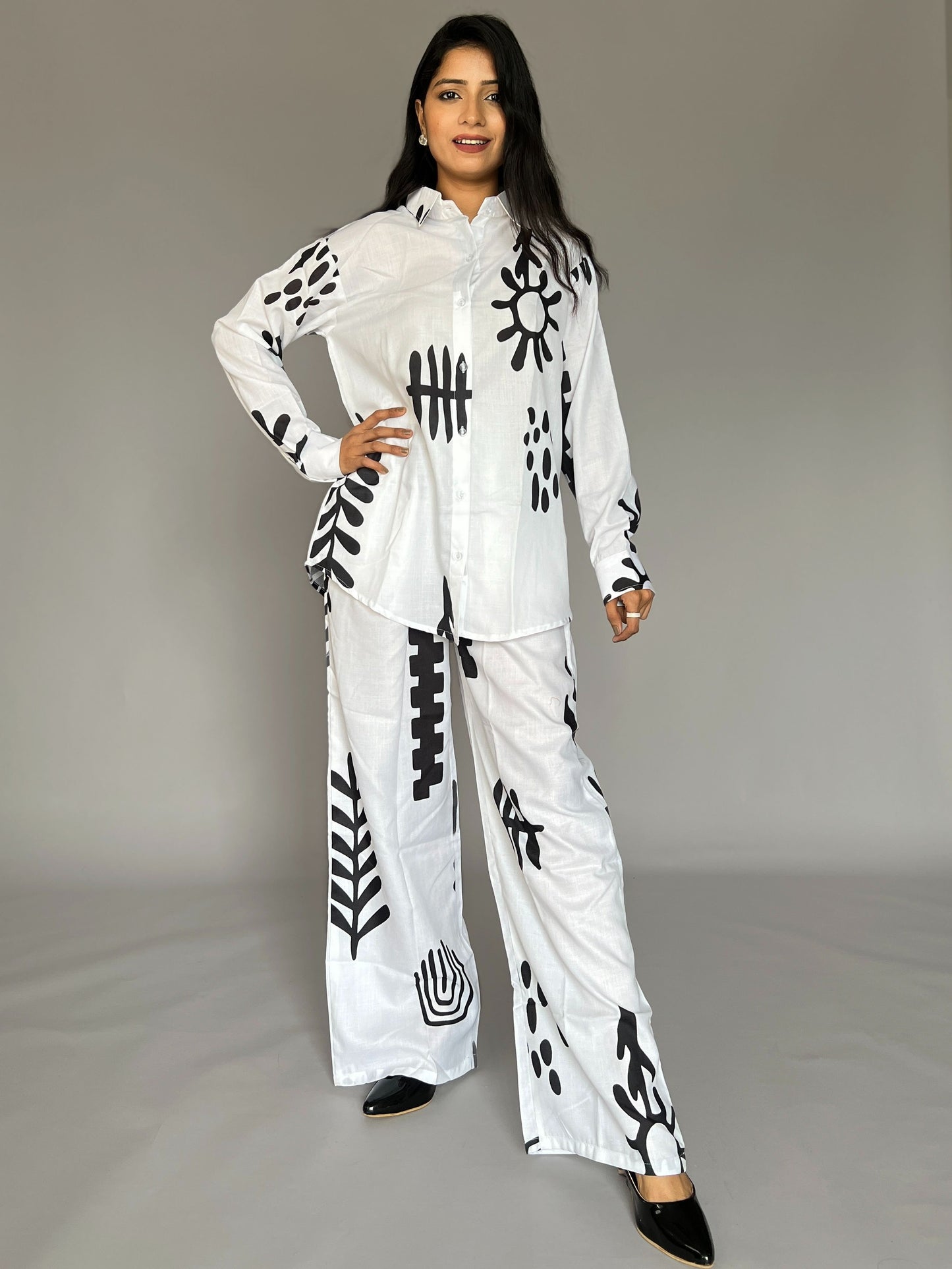 White Abstract Printed Coord Set