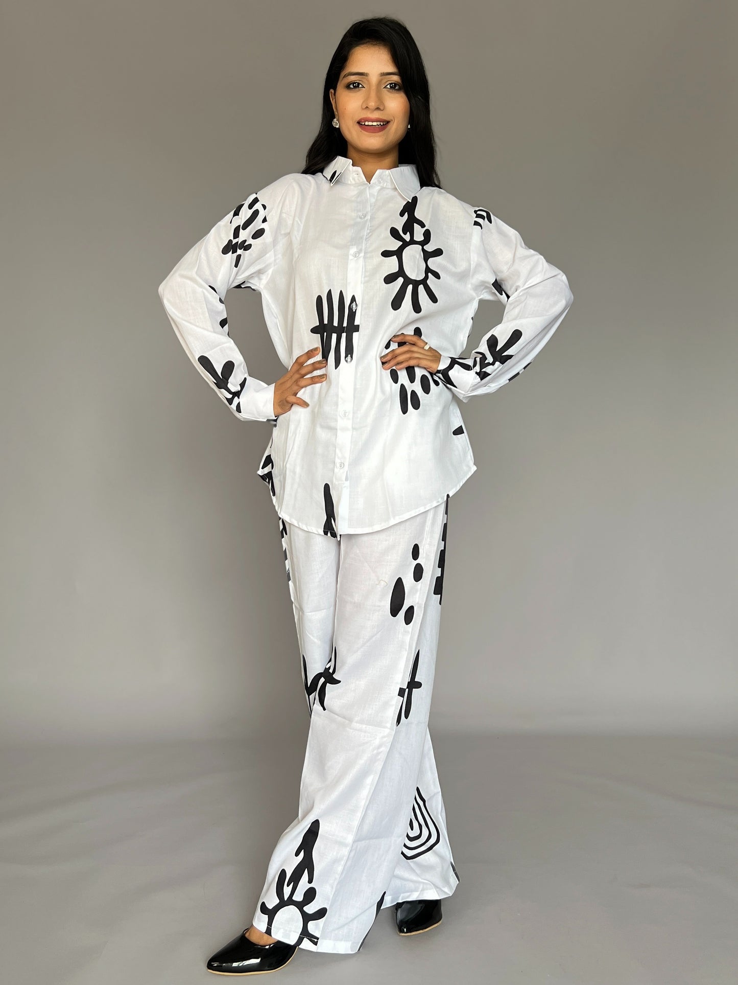 White Abstract Printed Coord Set