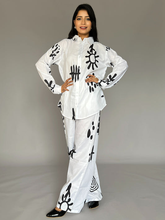 White Abstract Printed Coord Set