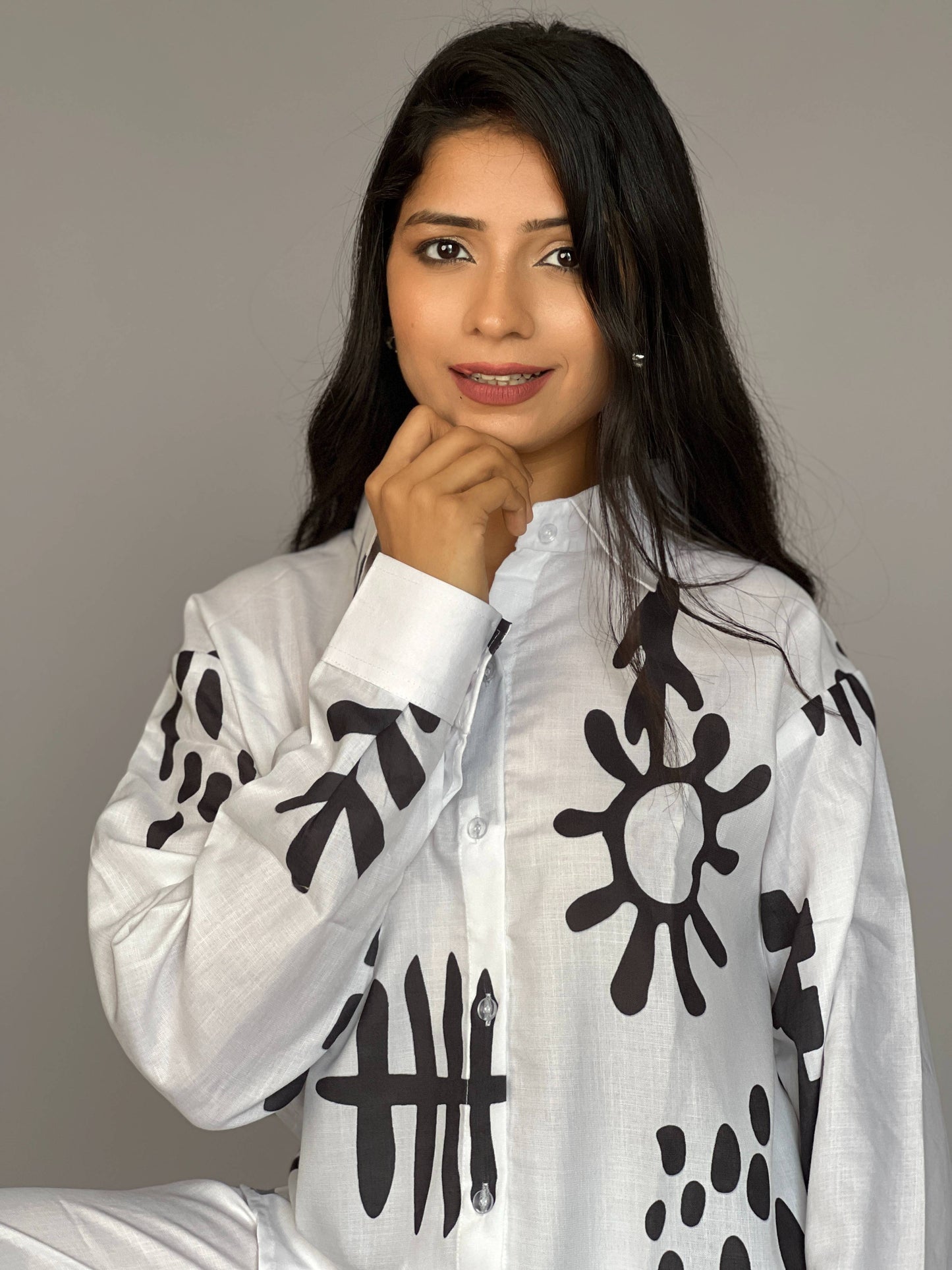 White Abstract Printed Coord Set