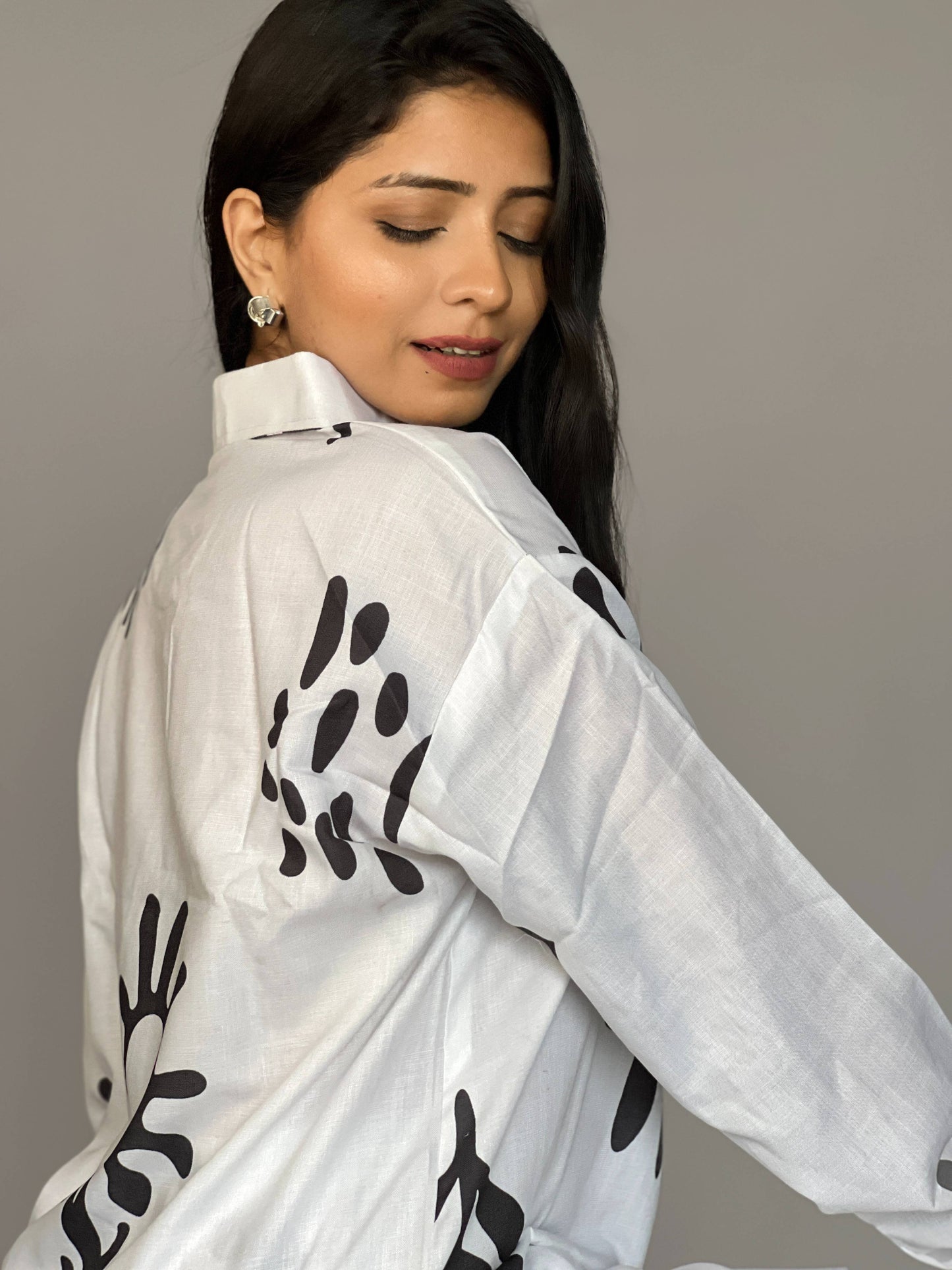 White Abstract Printed Coord Set
