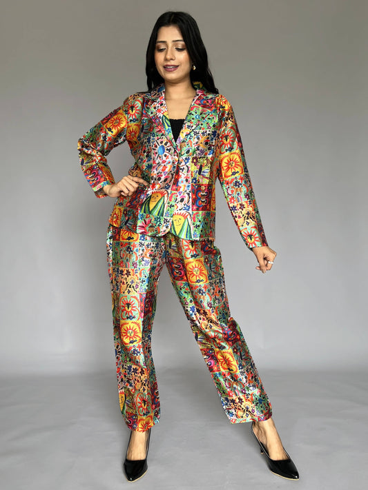 Printed Blazer-Pants 2 Piece Coord Set