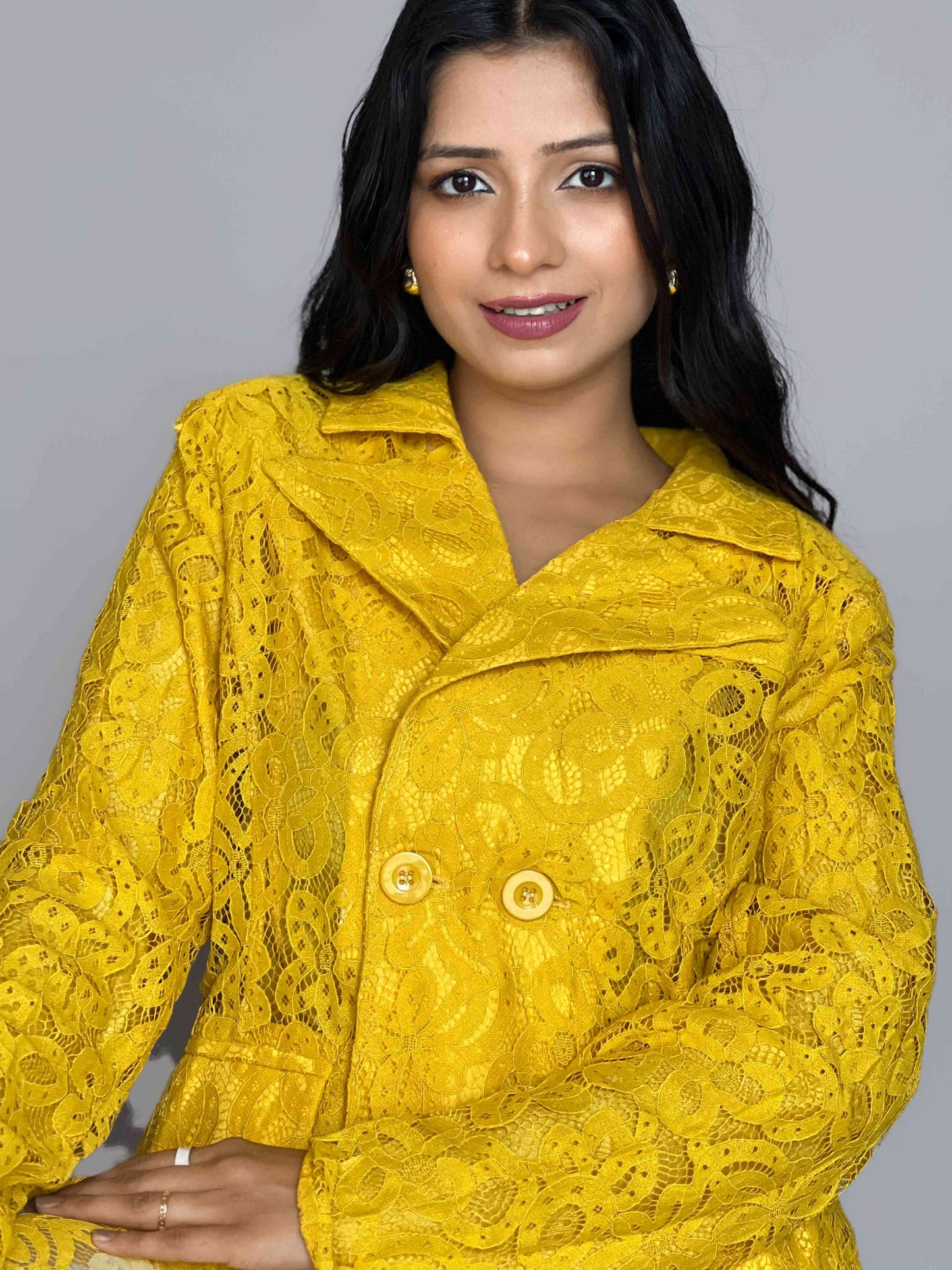 Yellow Lace Blazer Coord Set