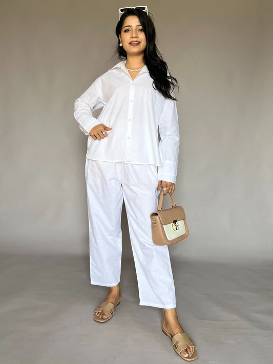 Classic White Cotton Shirt 2 Piece Coord Set