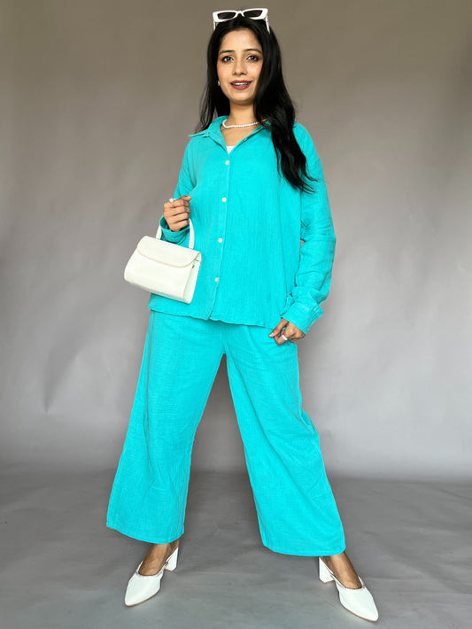 Aqua Blue 2-Piece Pants Coord Set