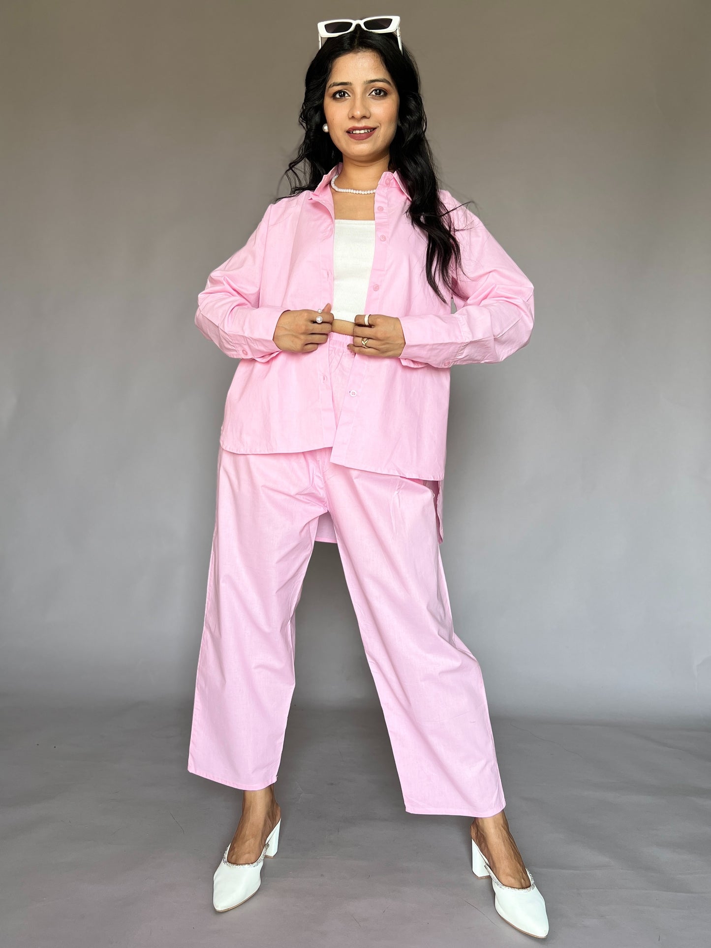 Pastel Pink 2-Piece Cotton Shirt Set