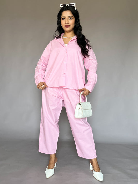 Pastel Pink 2-Piece Cotton Shirt Set