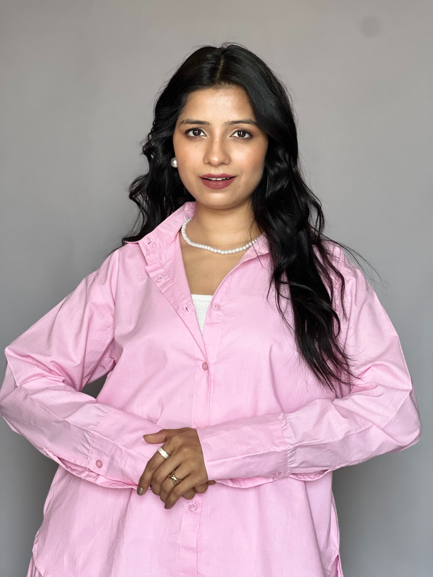 Pastel Pink 2-Piece Cotton Shirt Set