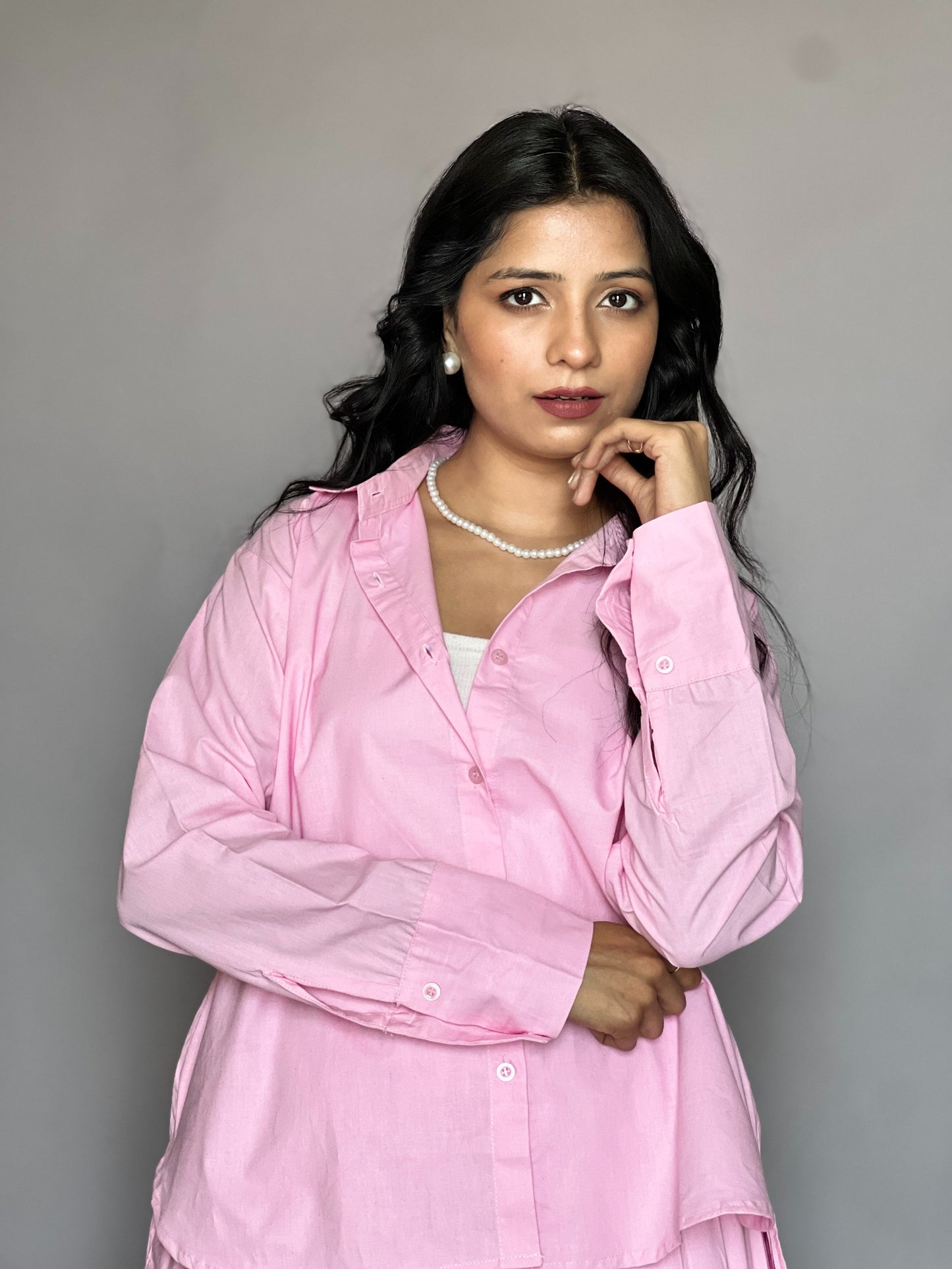 Pastel Pink 2-Piece Cotton Shirt Set