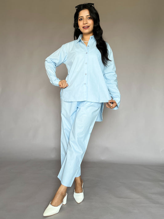 Dusty Blue 2-Piece Cotton Shirt Set