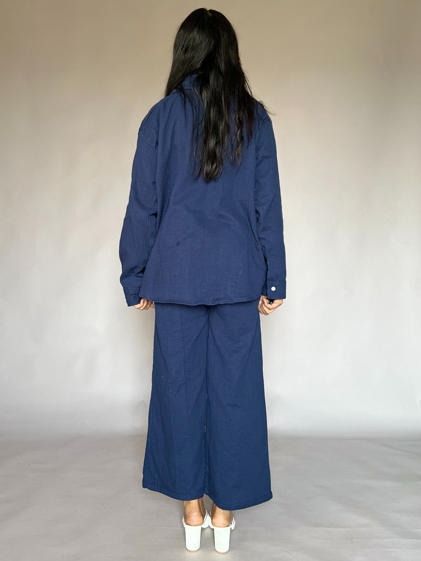 Navy Blue 2-Piece Crinkled Coord Set