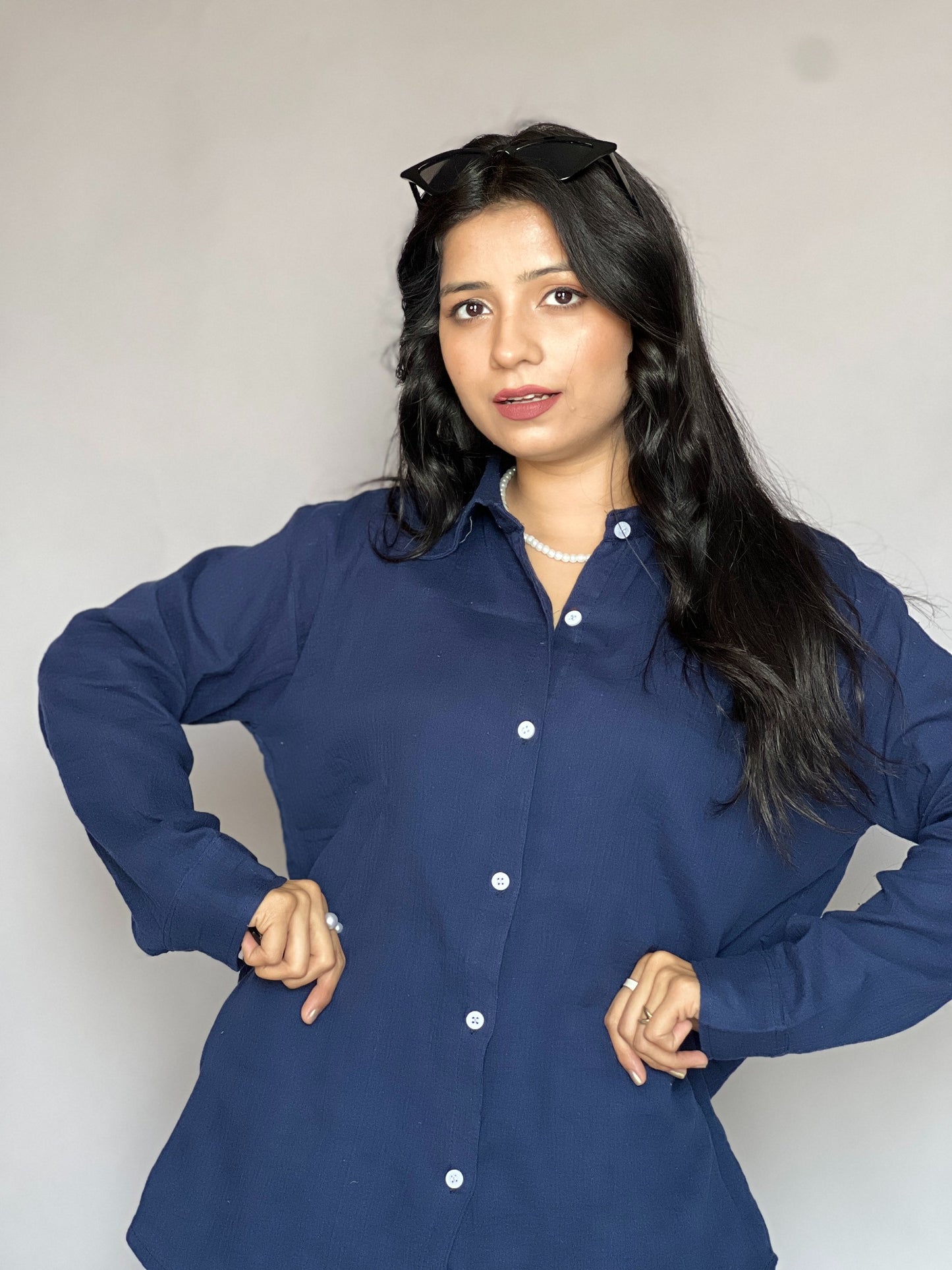 Navy Blue 2-Piece Crinkled Coord Set