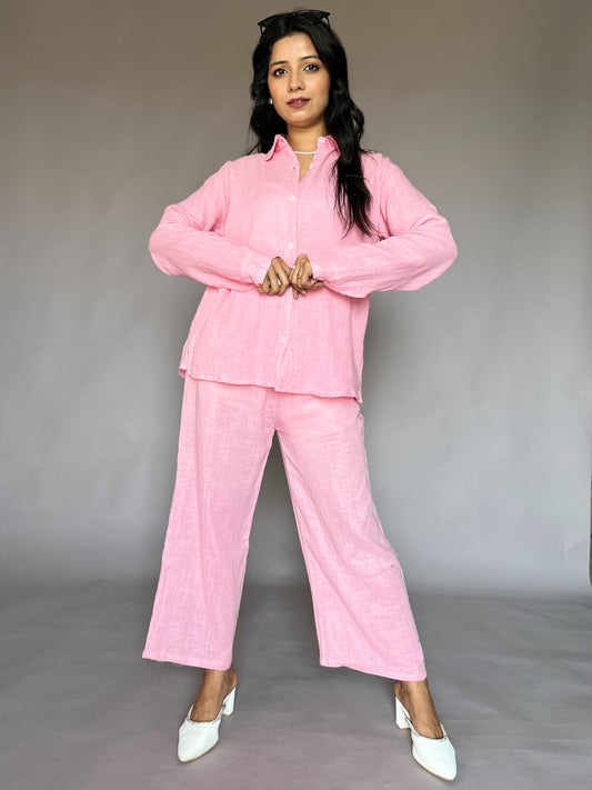 Blush Pink 2-Piece Crinkled Coord Set