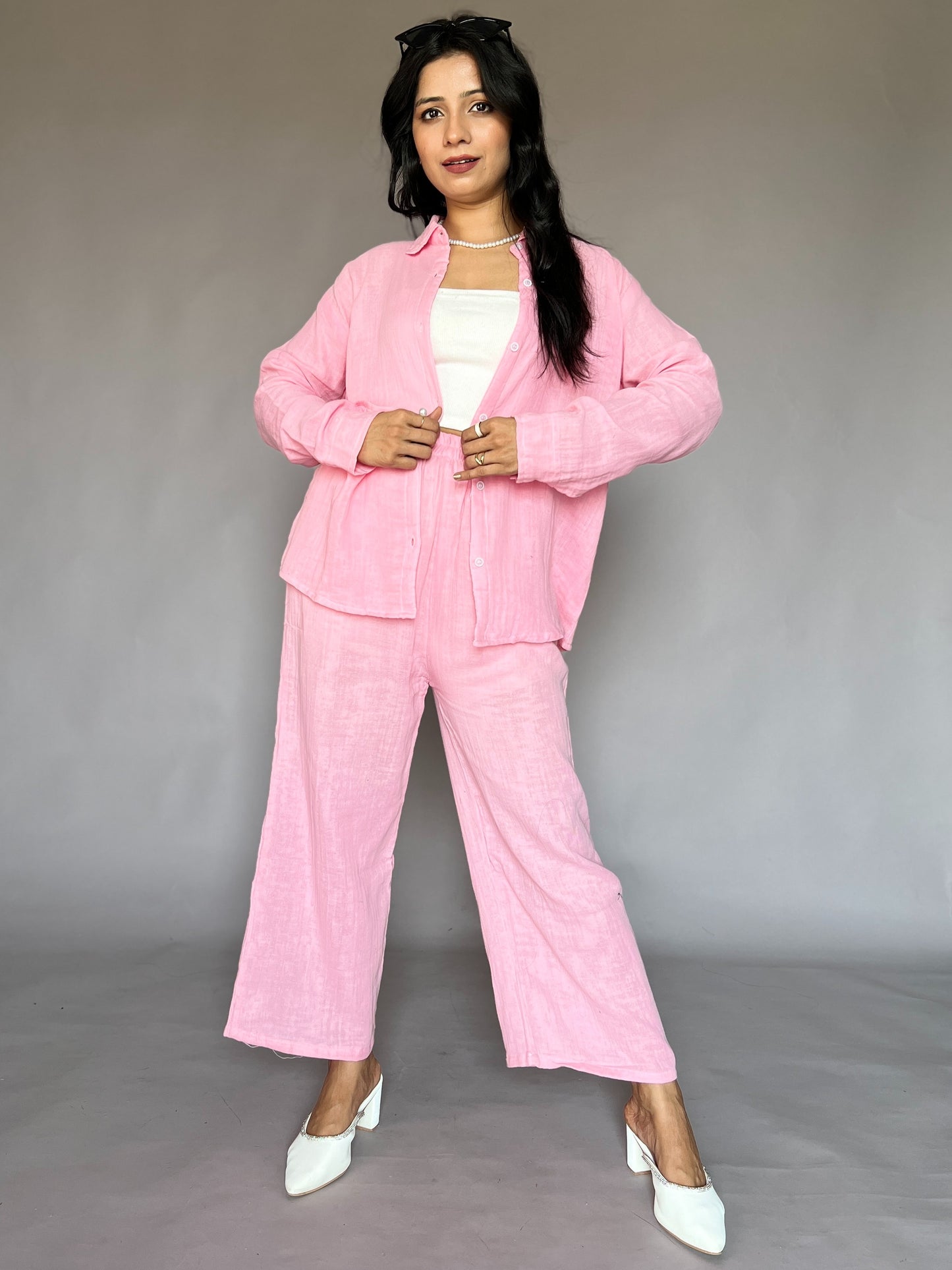 Blush Pink 2-Piece Crinkled Coord Set