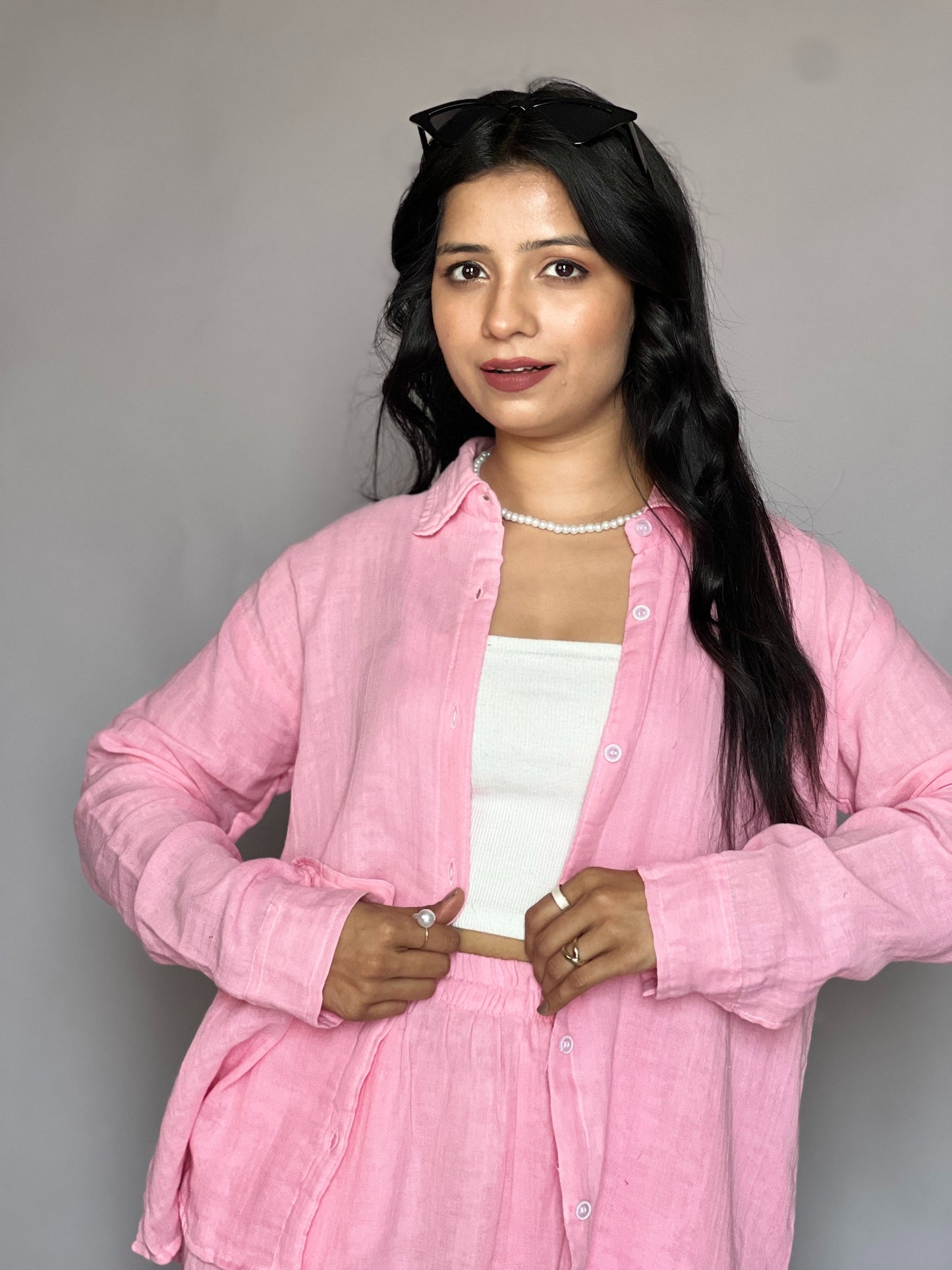 Blush Pink 2-Piece Crinkled Coord Set