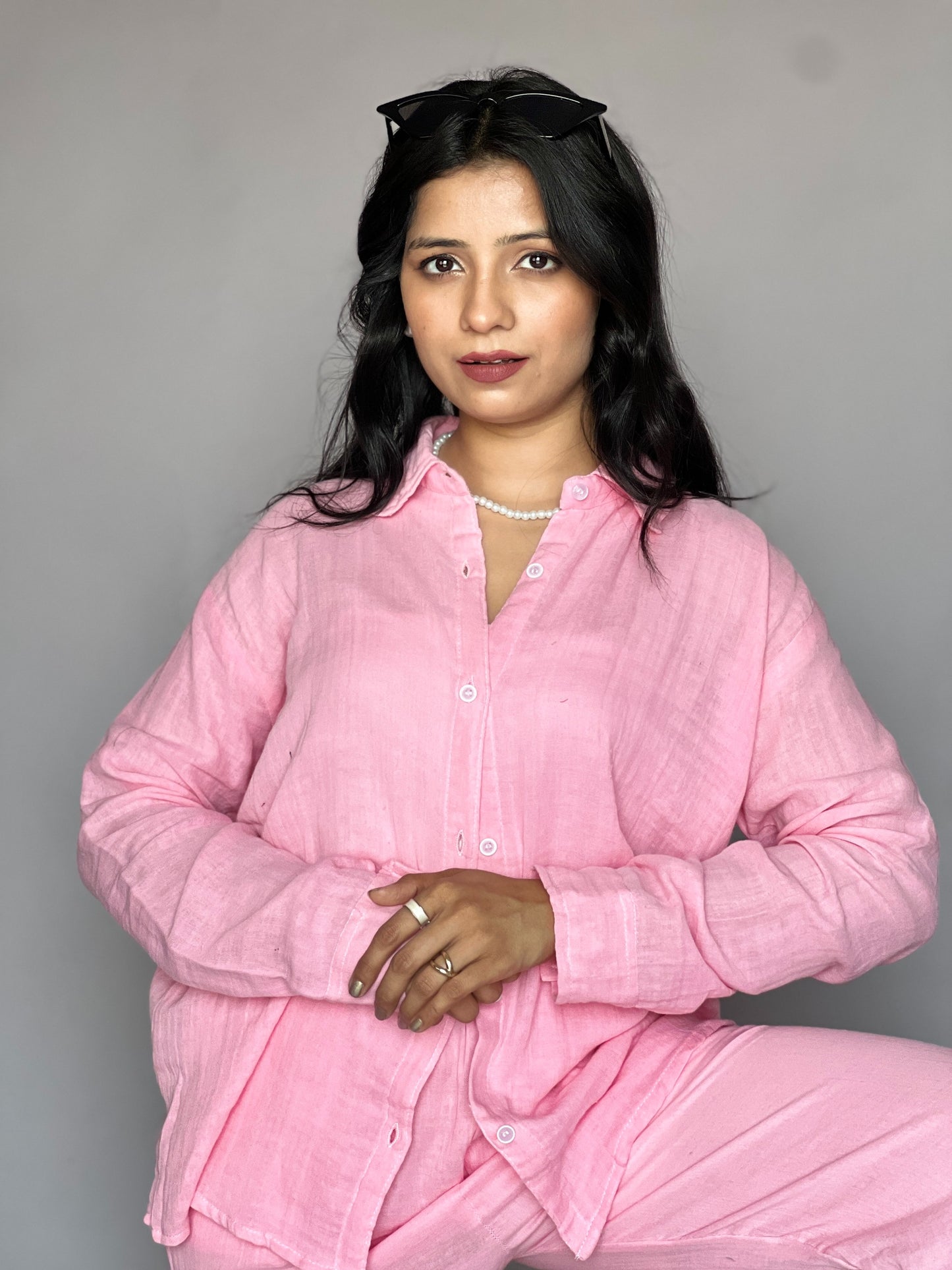 Blush Pink 2-Piece Crinkled Coord Set