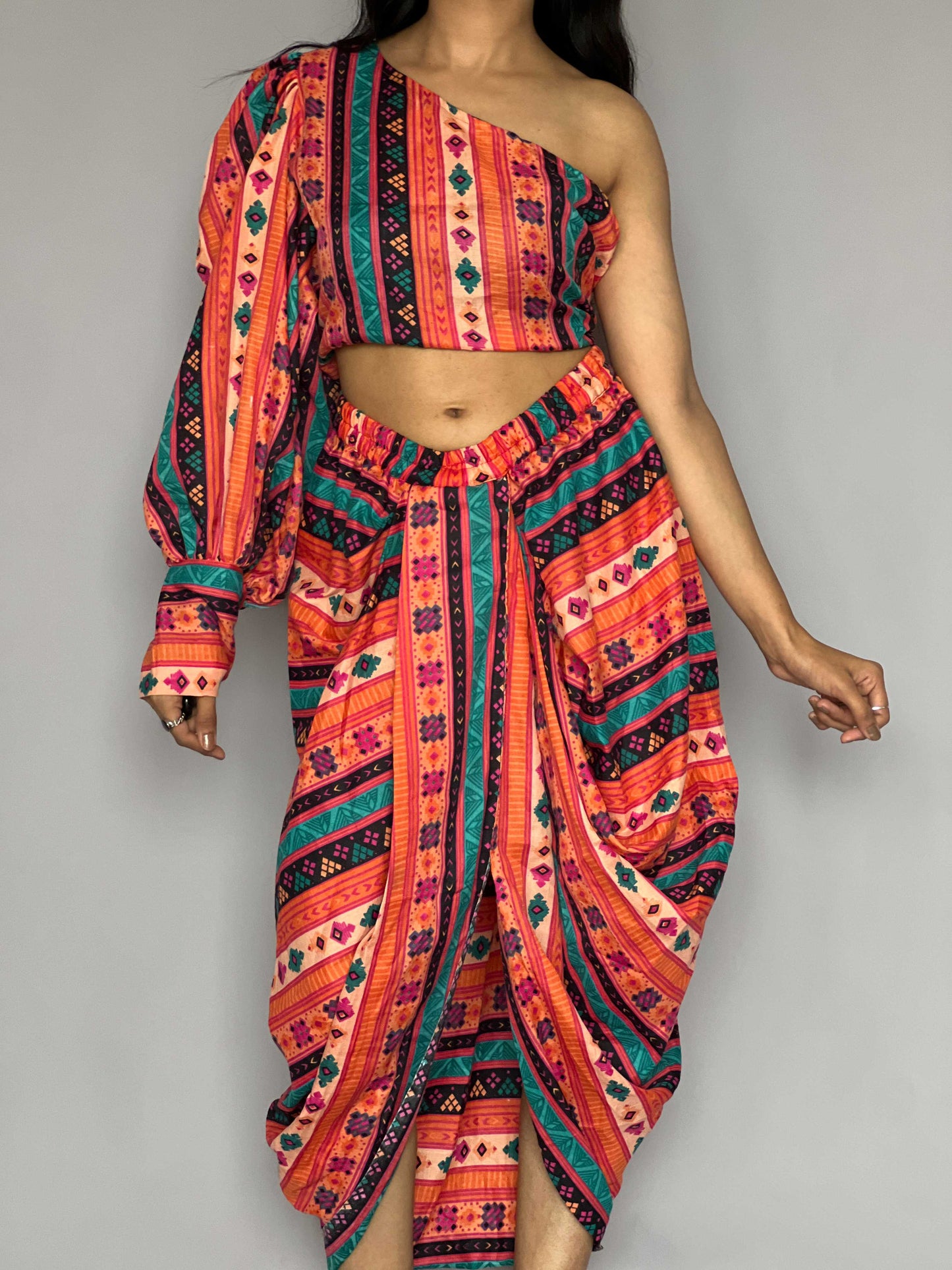 Abstract Dhoti Skirt-Top Coord Set