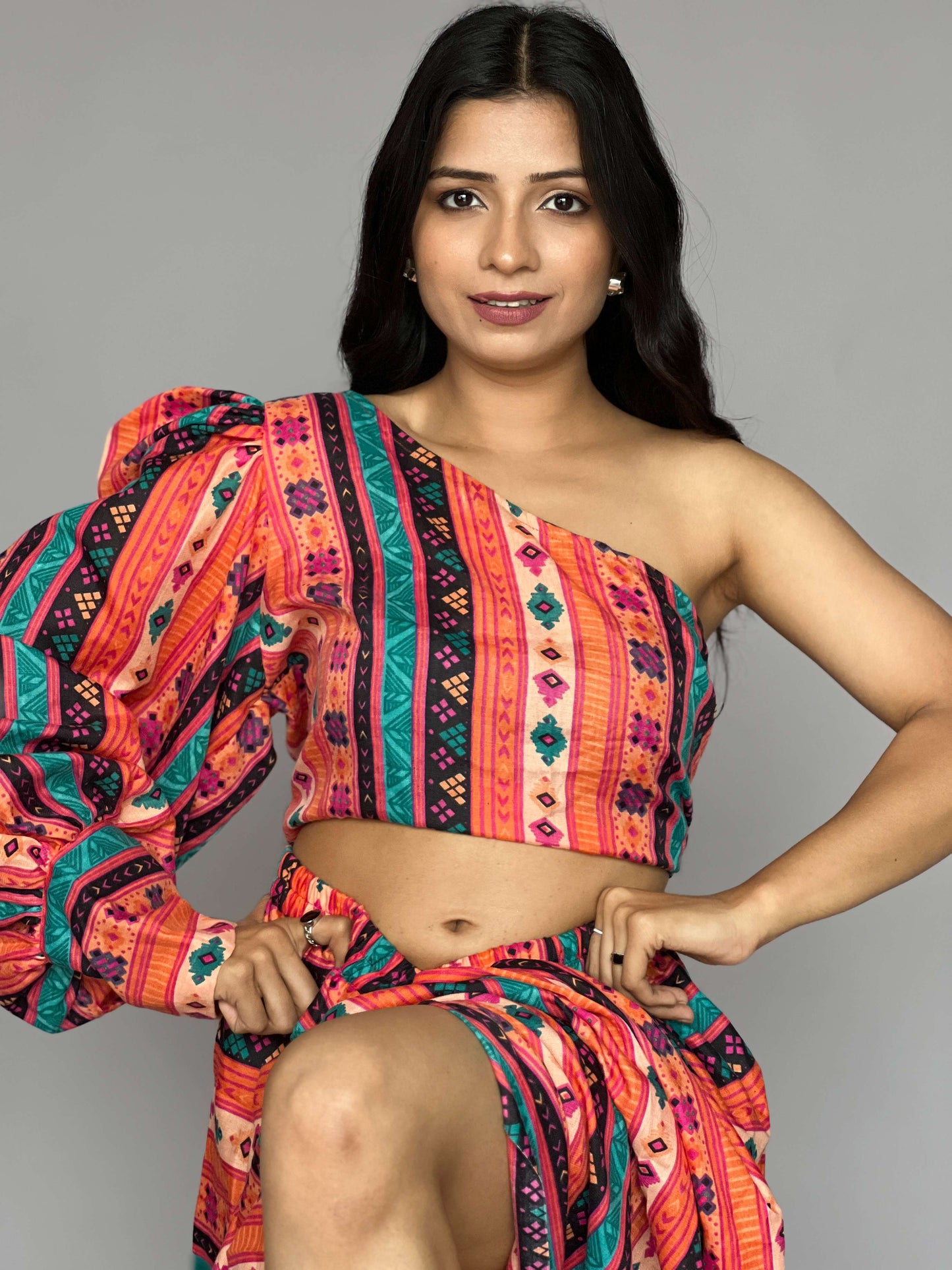 Abstract Dhoti Skirt-Top Coord Set
