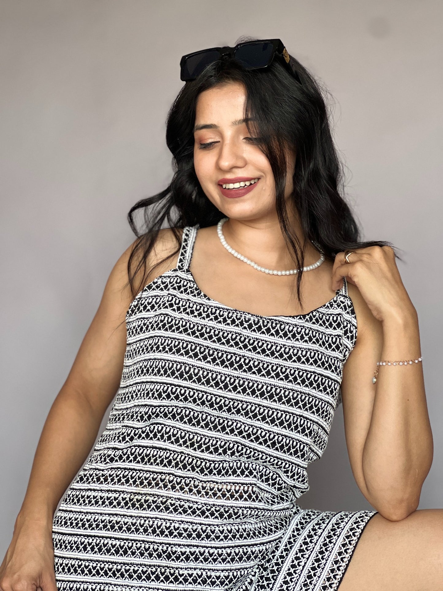 Black & White Chikan 2-Piece Coord Set