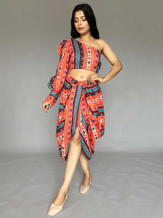 Abstract Dhoti Skirt-Top Coord Set